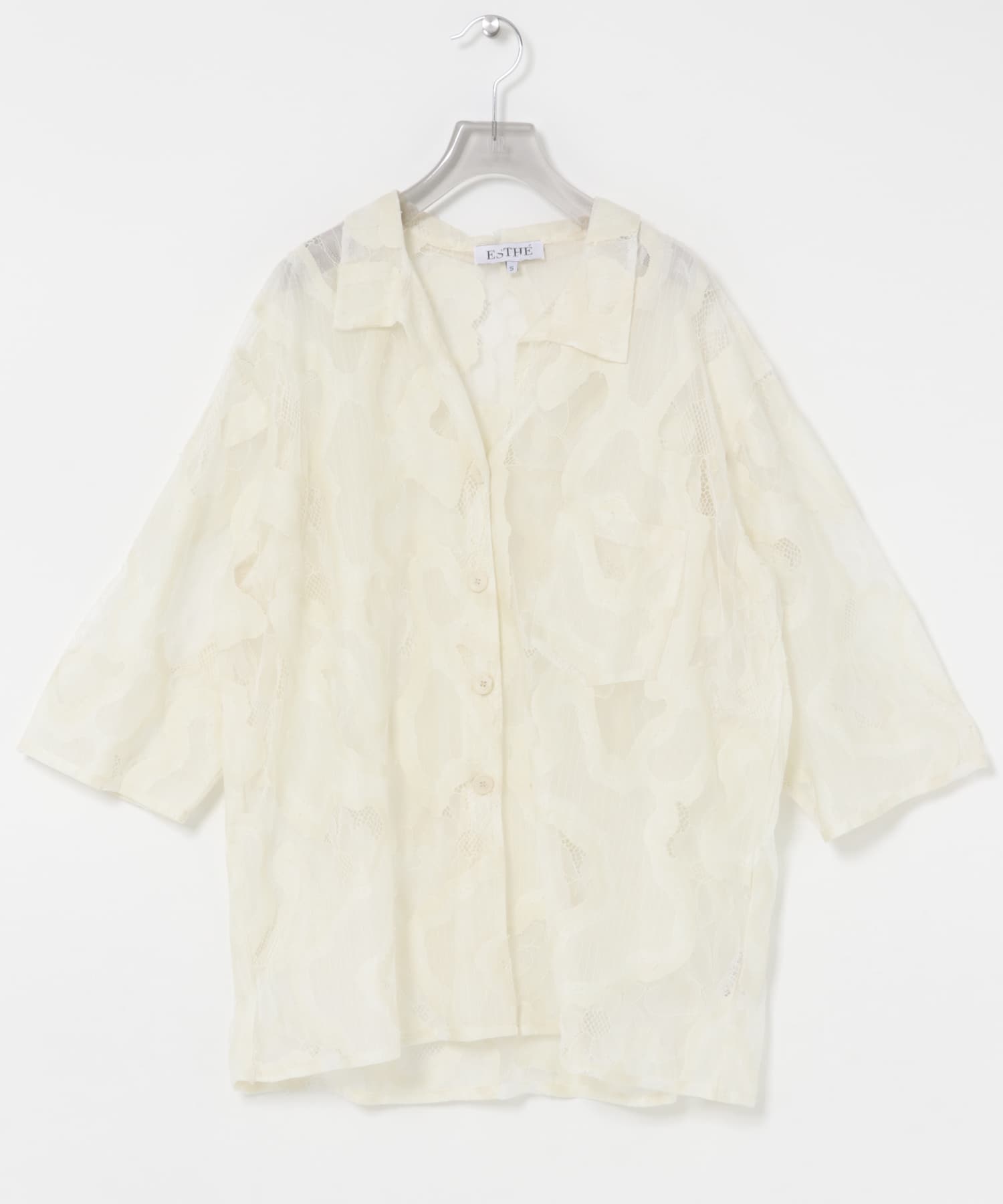 ESTHE　OVERSIZED SHEER LACE SHIRTS OFF WHITE S