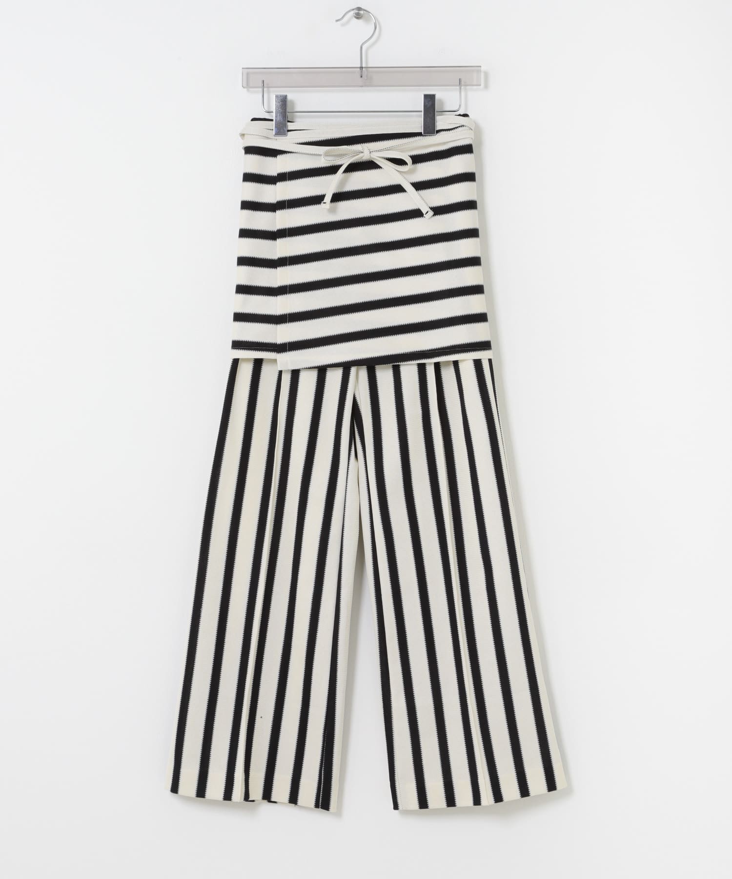 CURRENTAGE　ラッセルジャージラップスカート付きパンツ BLACK 1