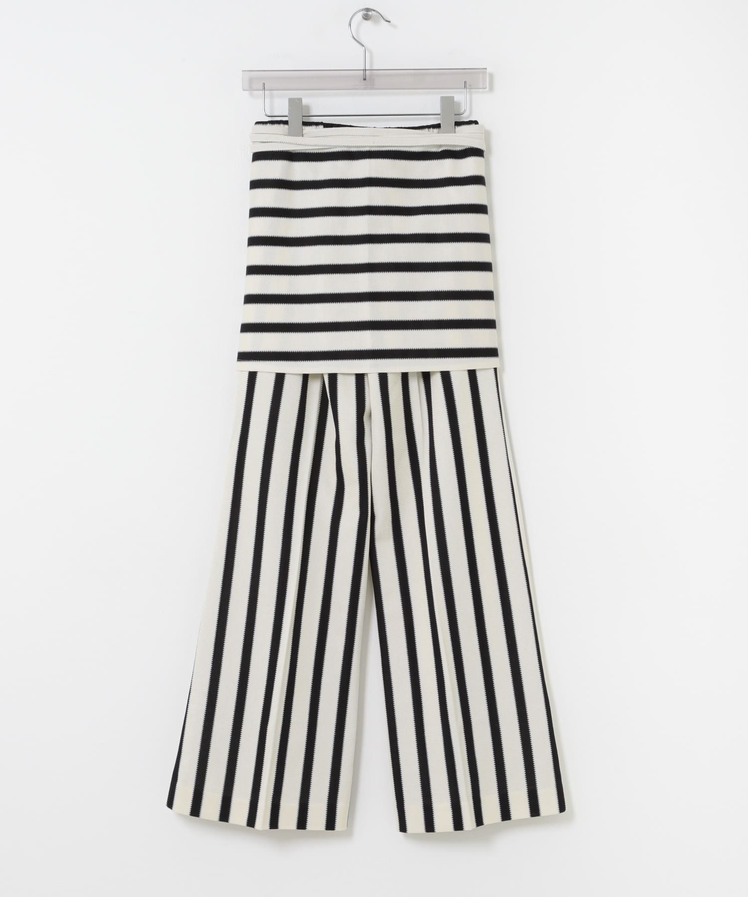 CURRENTAGE　ラッセルジャージラップスカート付きパンツ BLACK 1