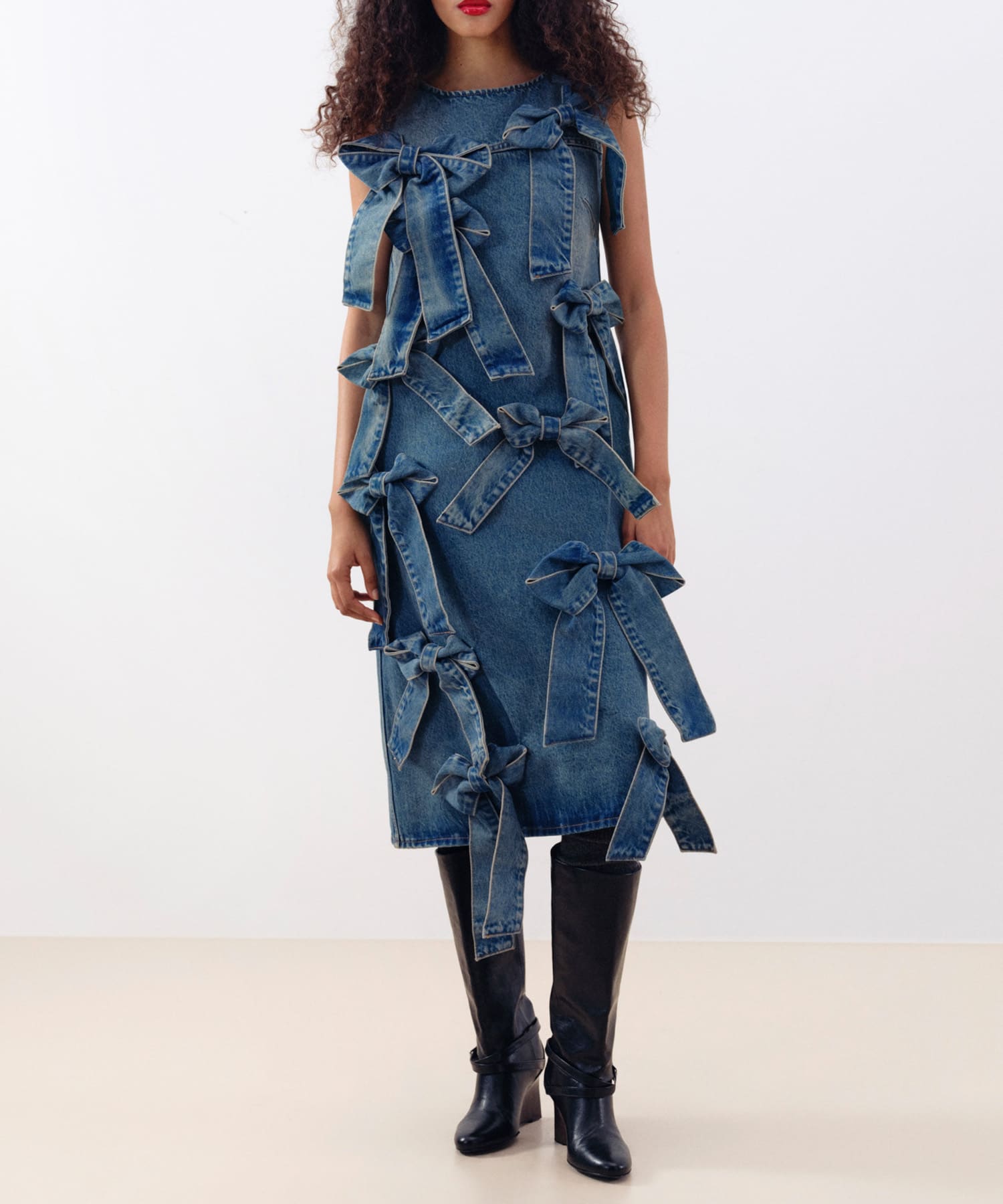 GANNI　TINT RIGID DENIM BOW DRESS