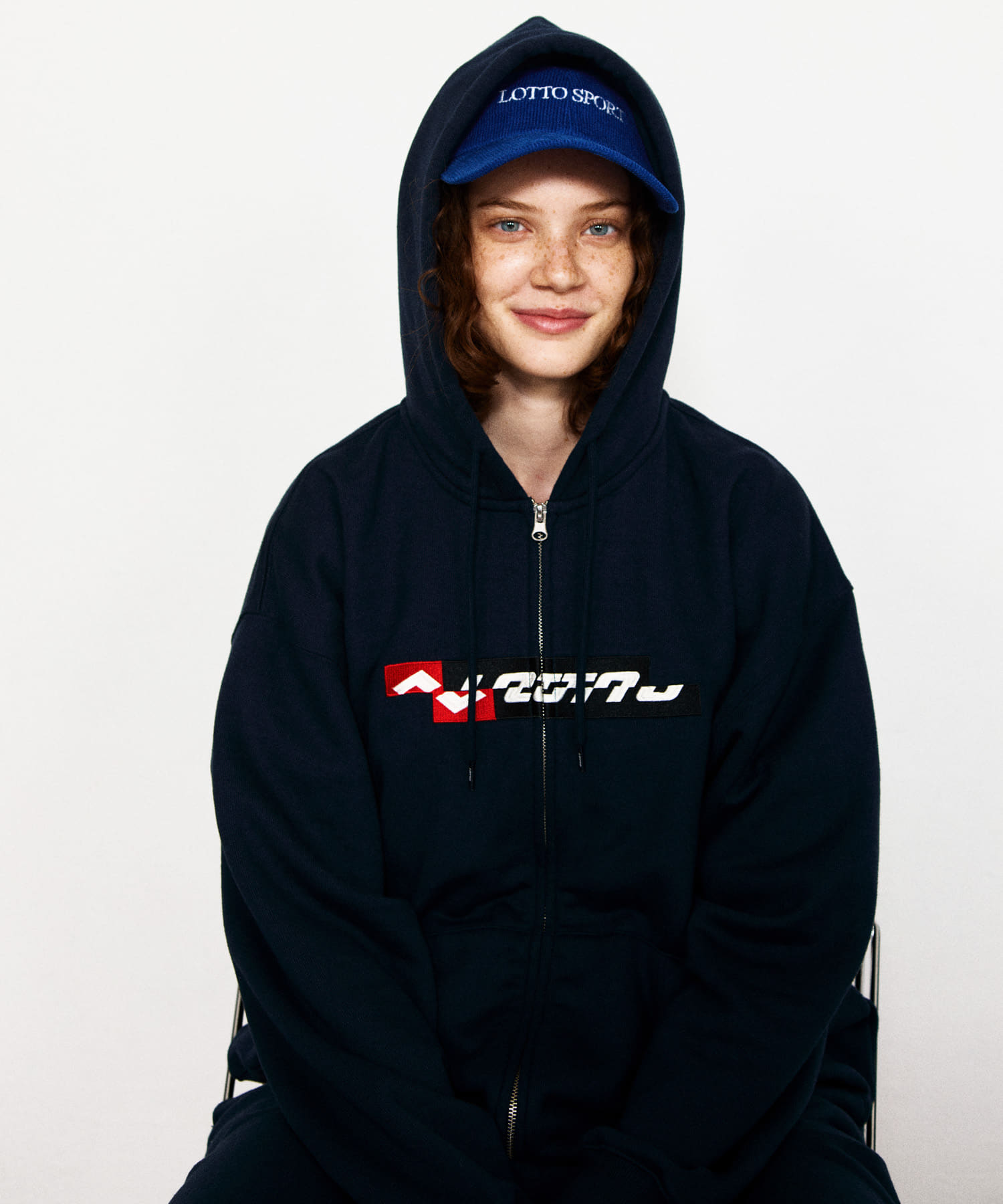 LOTTO　LOGO ZIP HOODIE NAVY M
