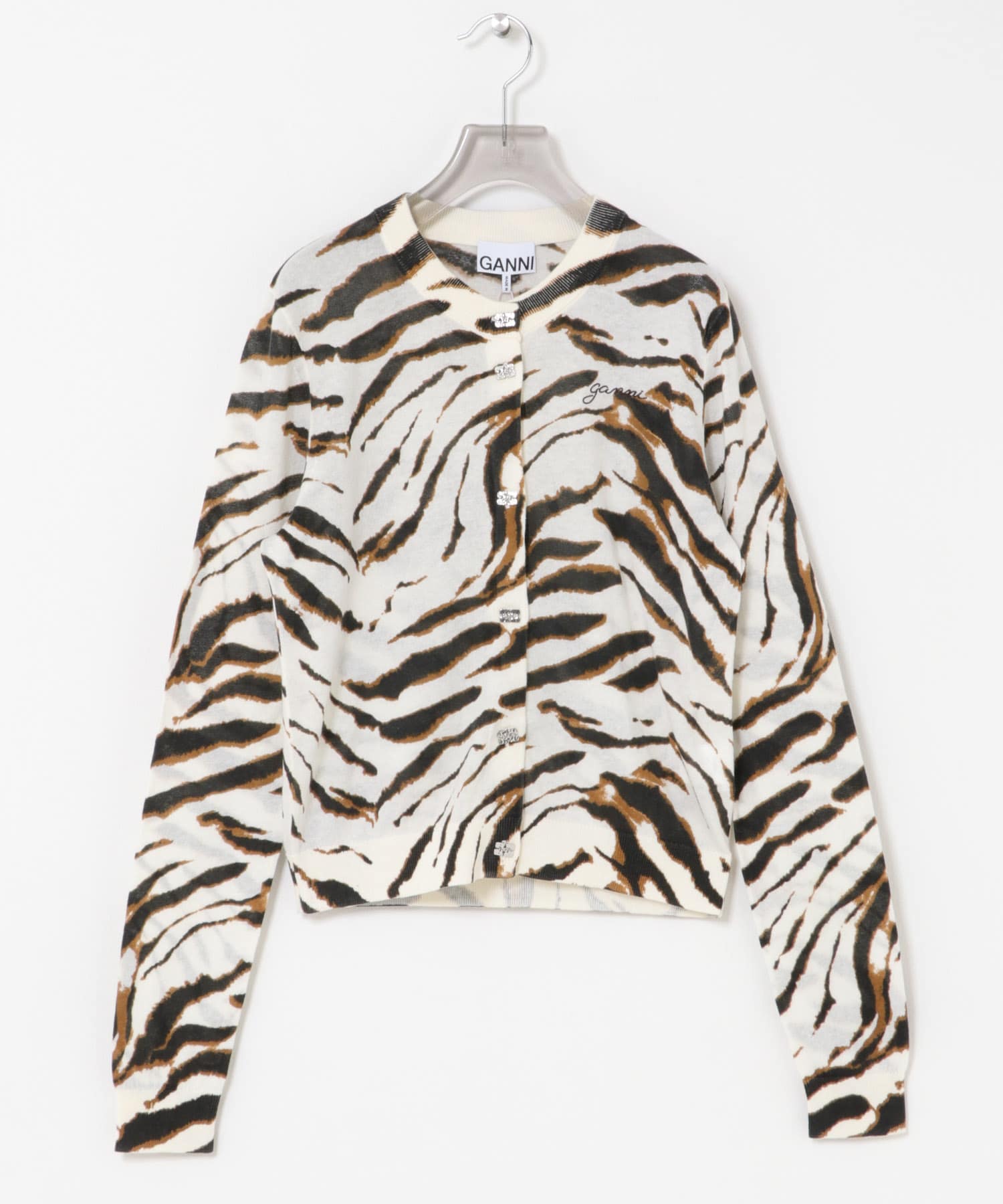 GANNI　SHEER PRINTED COTTON CARDIGAN EGRET S