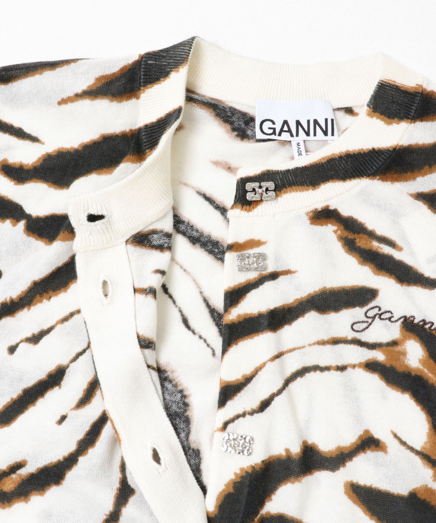 GANNI　SHEER PRINTED COTTON CARDIGAN EGRET S