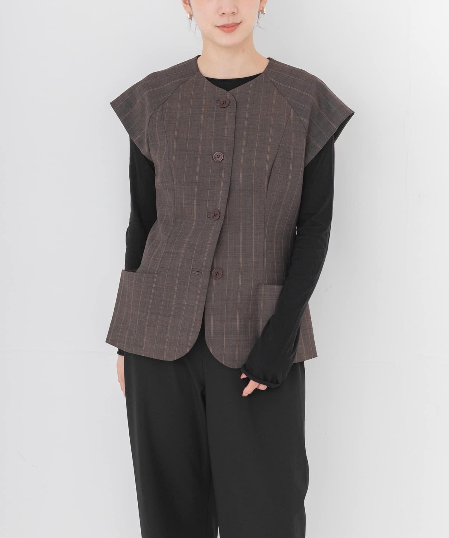 GANNI　WOOL STRIPE CAP SLEEVE BLOUSE