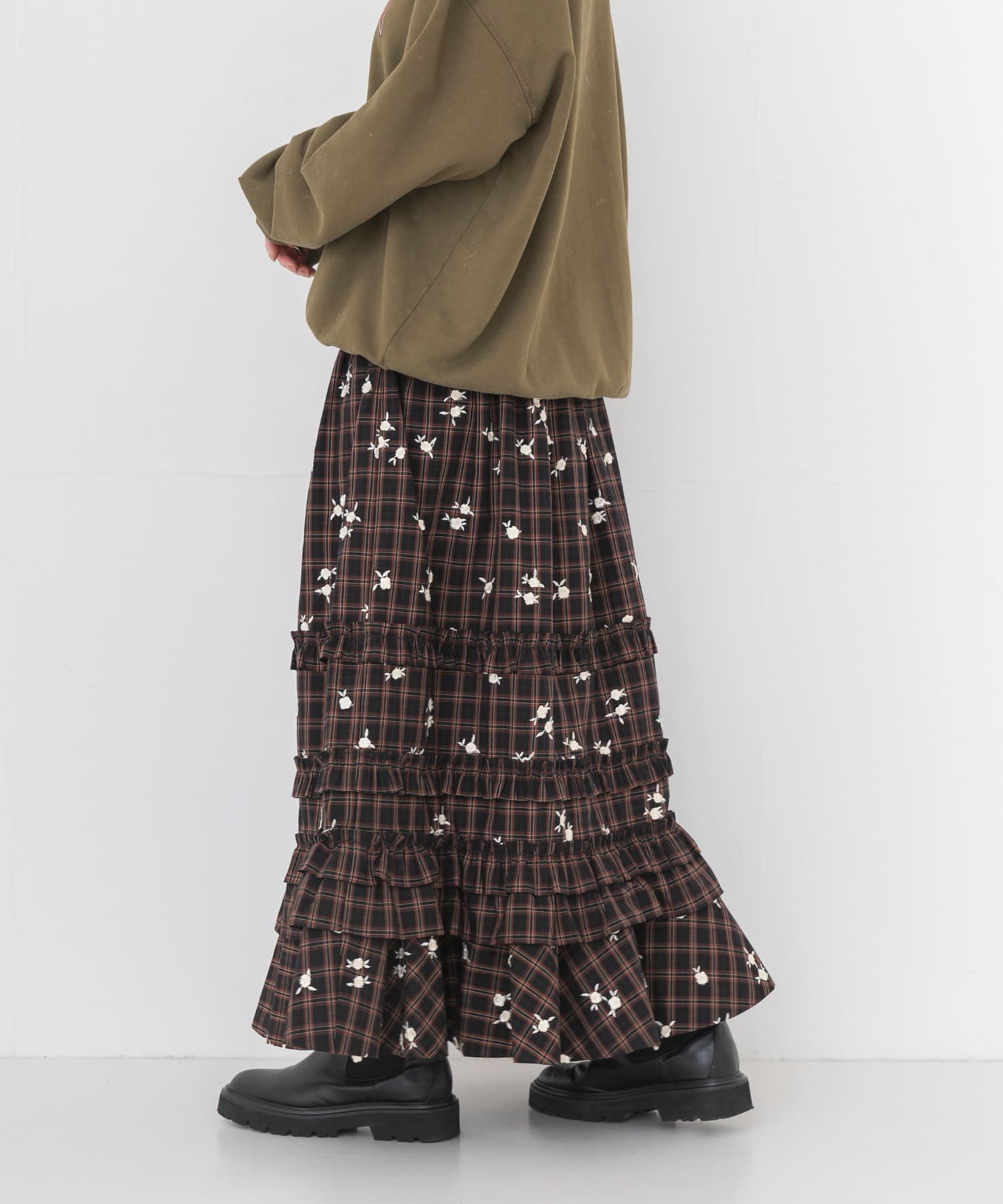 GANNI CHECK TIERED FRILL SKIRT(36 CAPPUCCINO): スカート｜URBAN