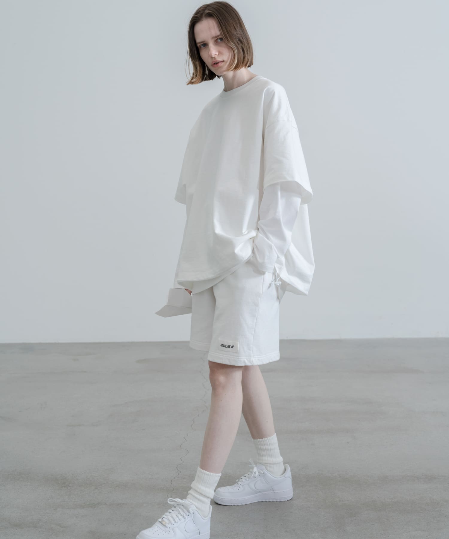 dDdDdDd　WIDE SWEAT SHORTS WHITE S