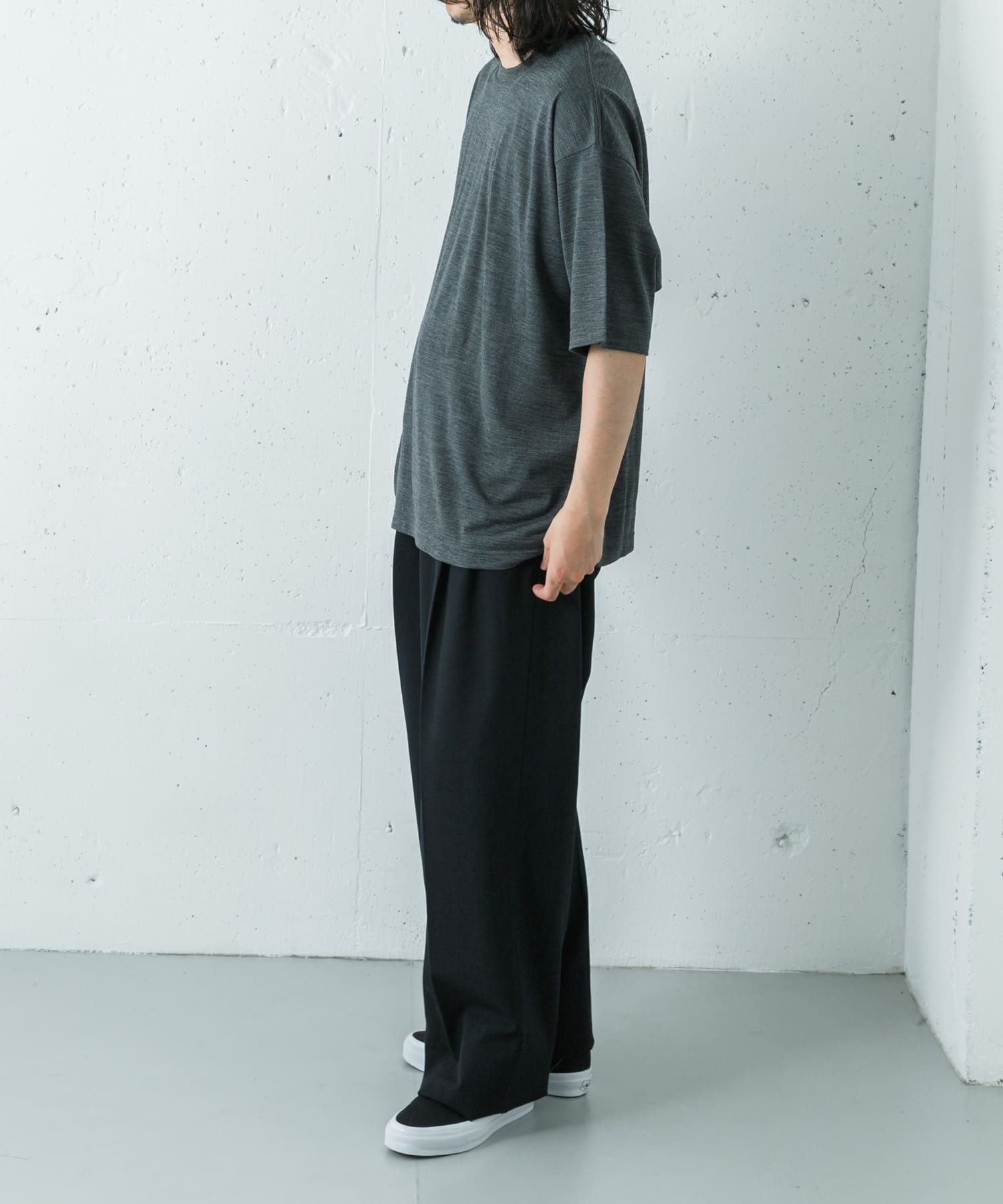 『洗濯可』new basic　WASHABLE MERINO WOOL T-SHIRTS CHARCOAL M