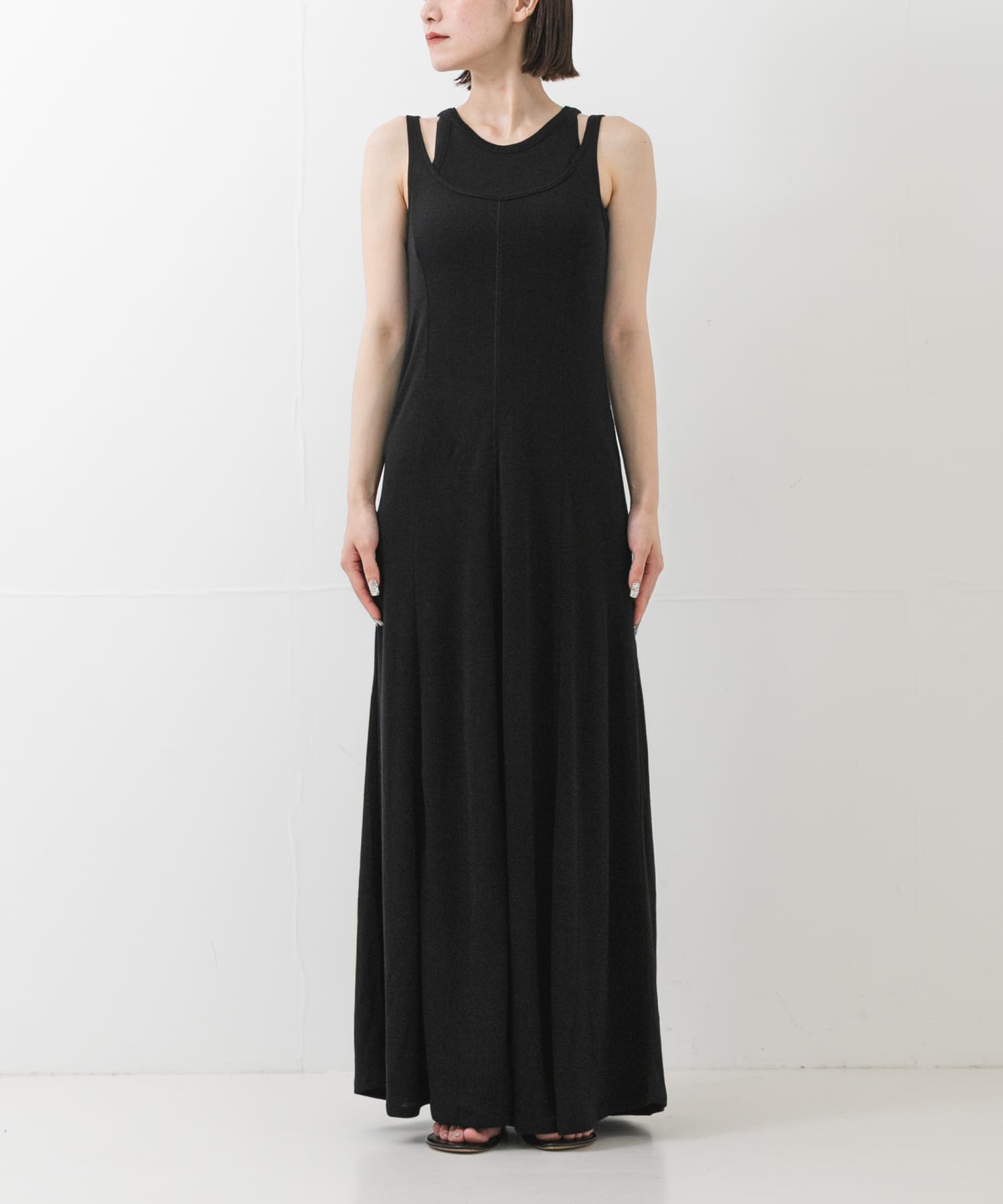 new basic WASHABLE WOOL SQUARE ONE-PIECE(36 CHARCOAL): ワンピース