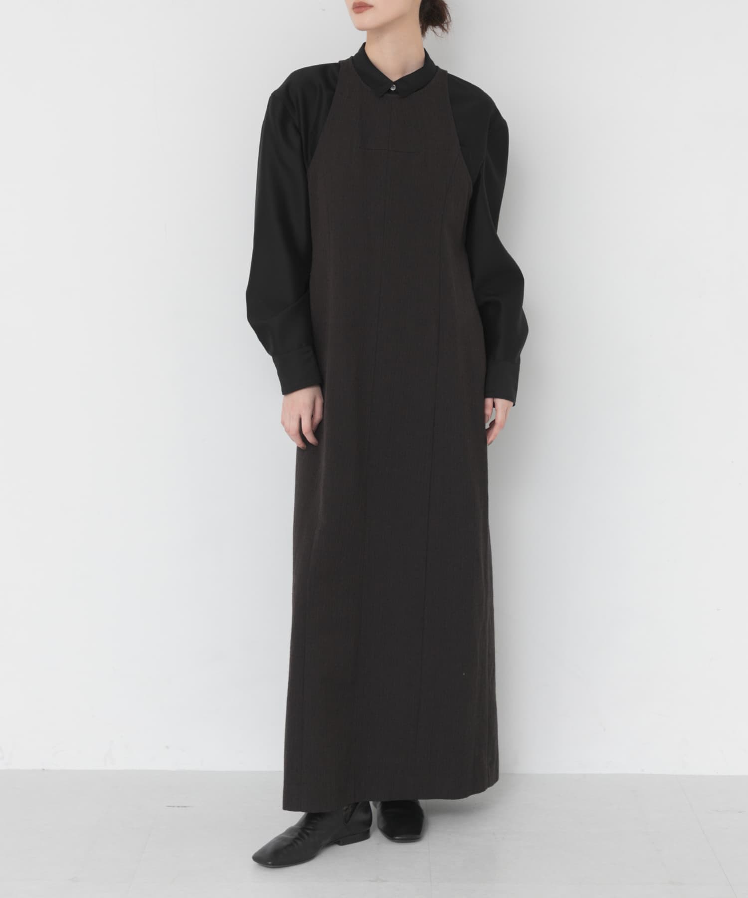 new basic WOOL LINEN SILK ONE-PIECE(36 BROWN): ワンピース｜URBAN