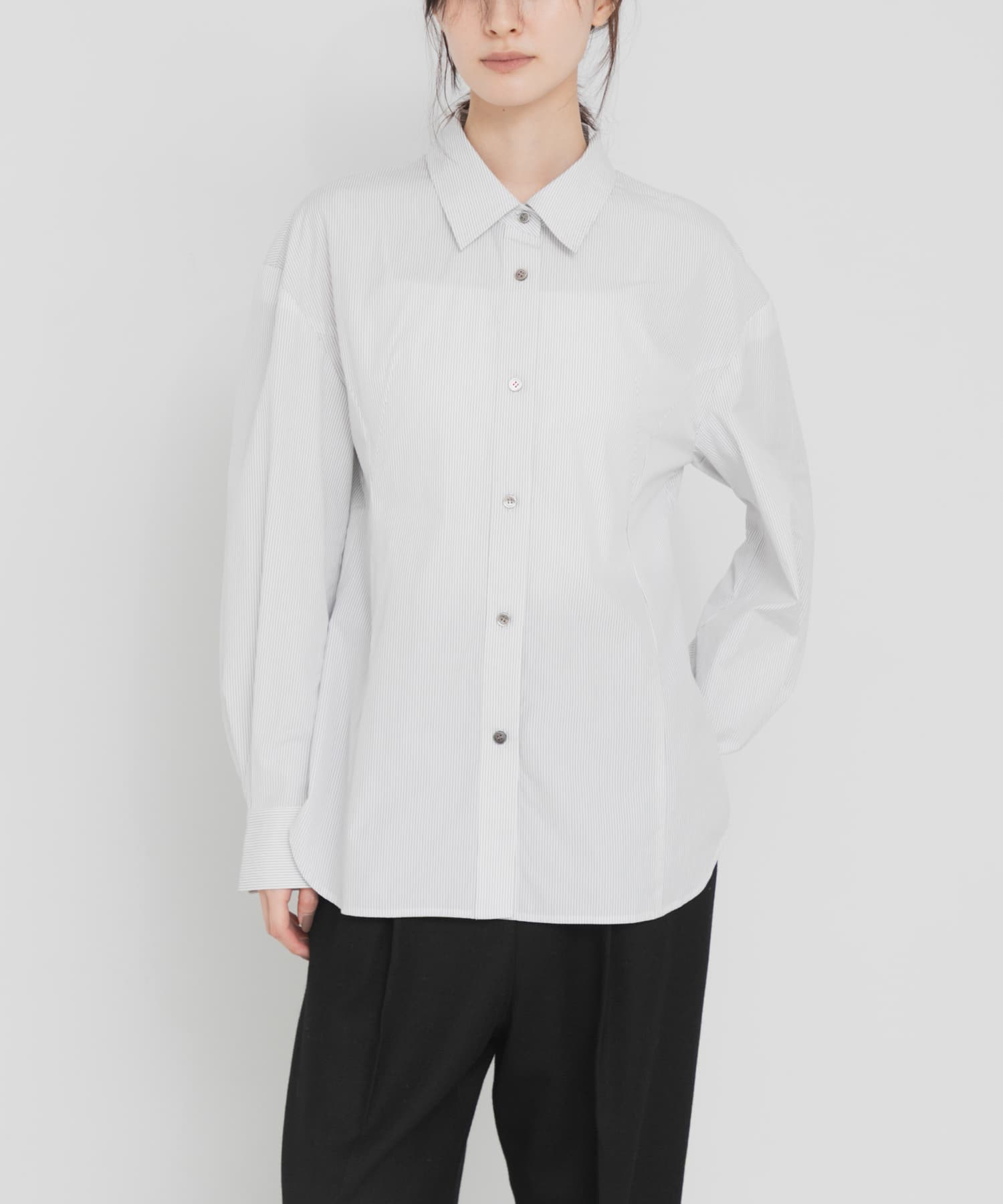 new basic　FORM SLEEVE STRIPE SHIRT