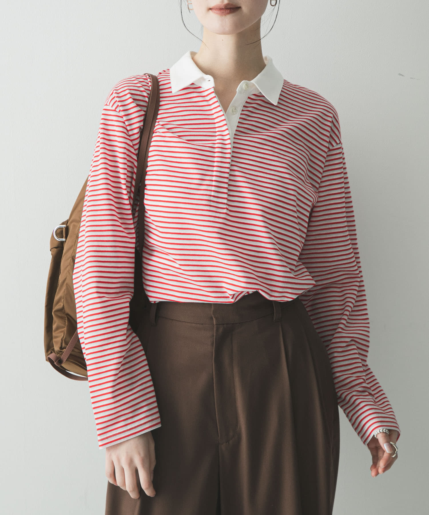 シャツカラーマルチボーダーカットソー