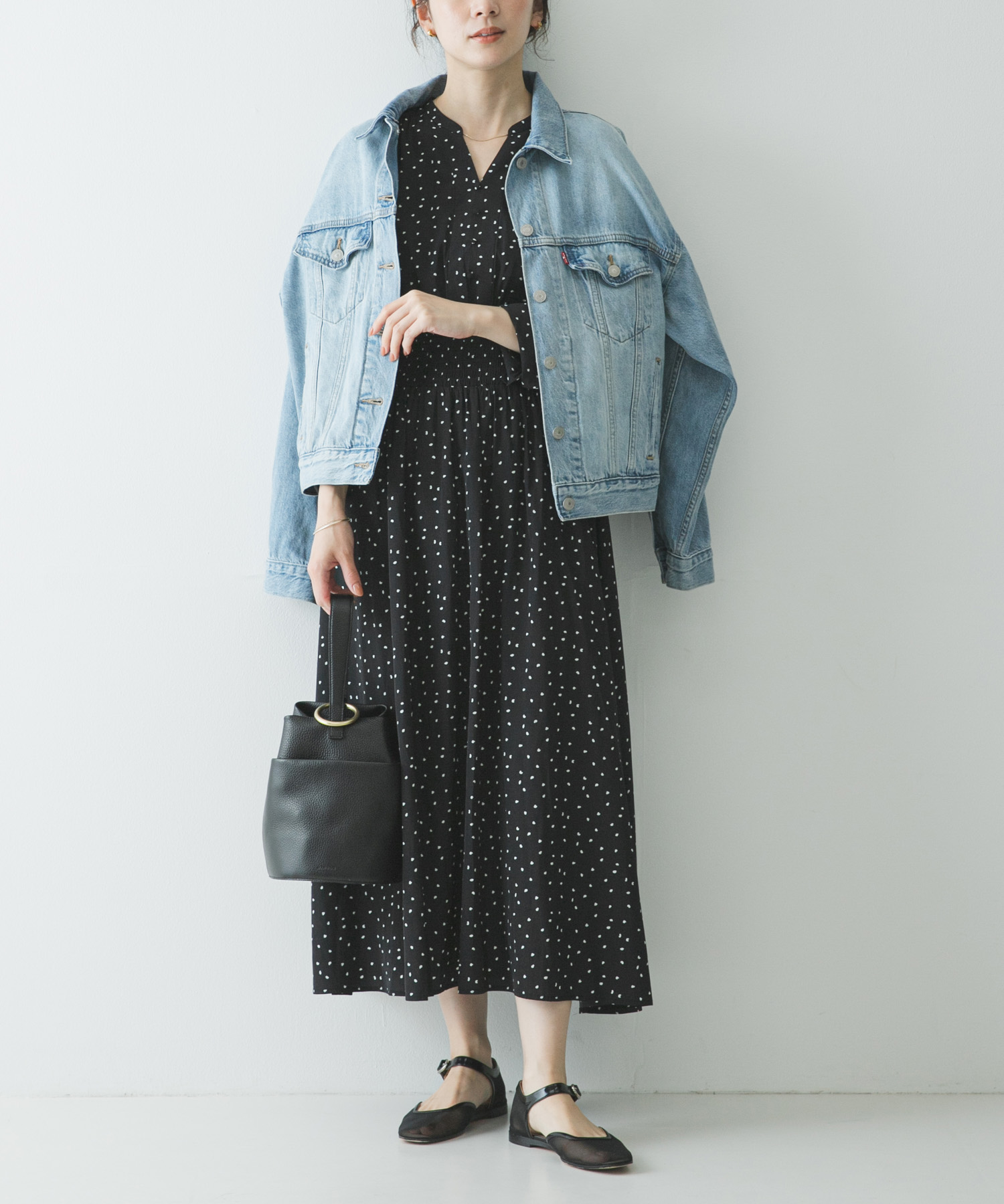 ウエストシャーリングドットワンピース