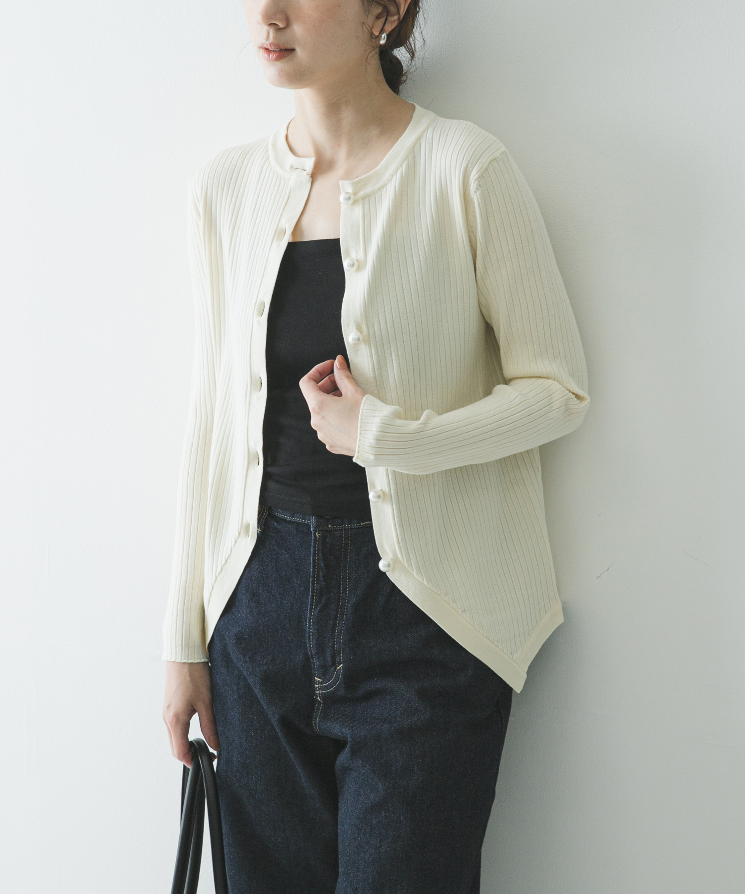 『WEB限定』パールボタンワイドリブカーディガン