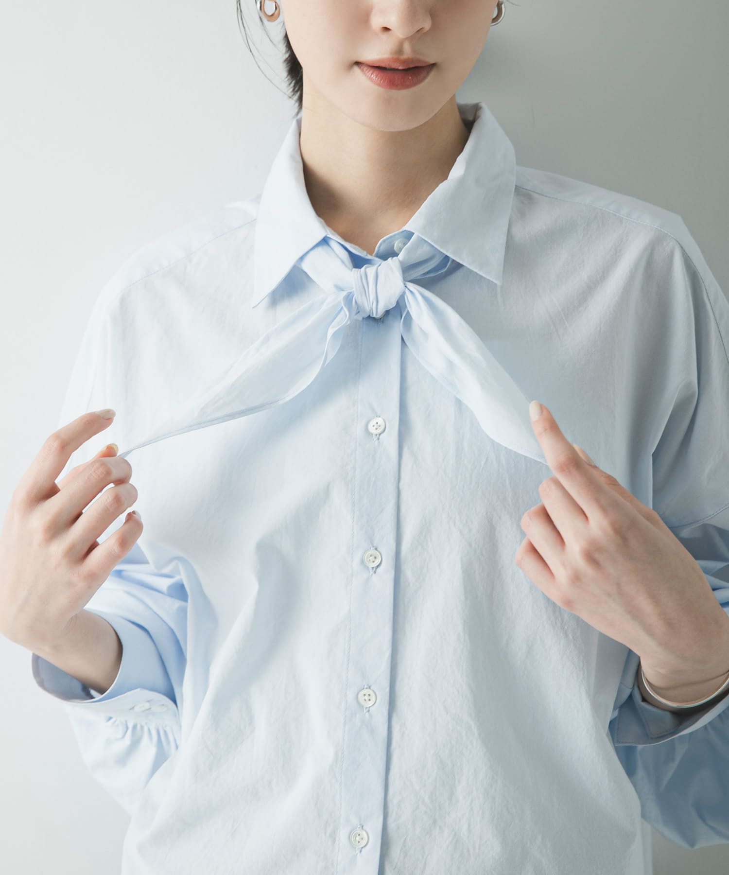 スカーフ付きワイドショートシャツ