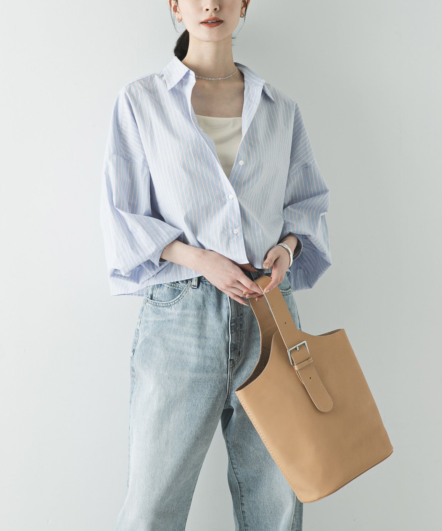 スカーフ付きワイドショートシャツ