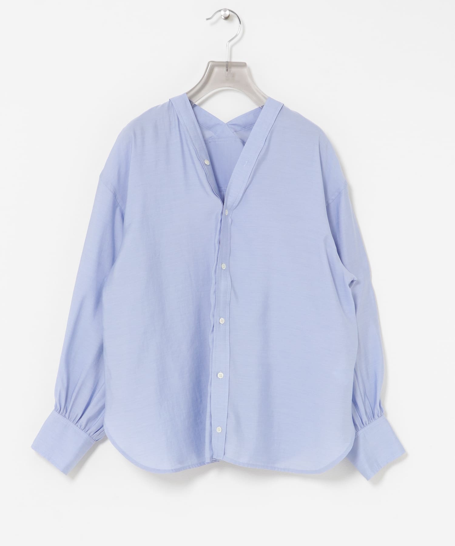 ブロードカラーレスブラウス SAX Free