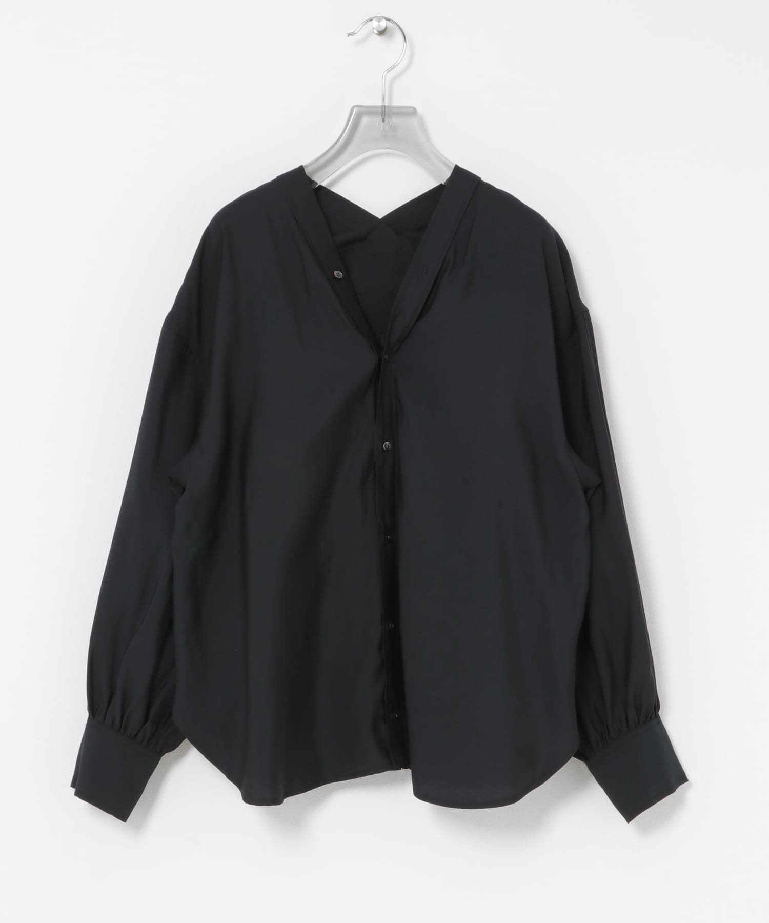 ブロードカラーレスブラウス BLACK Free