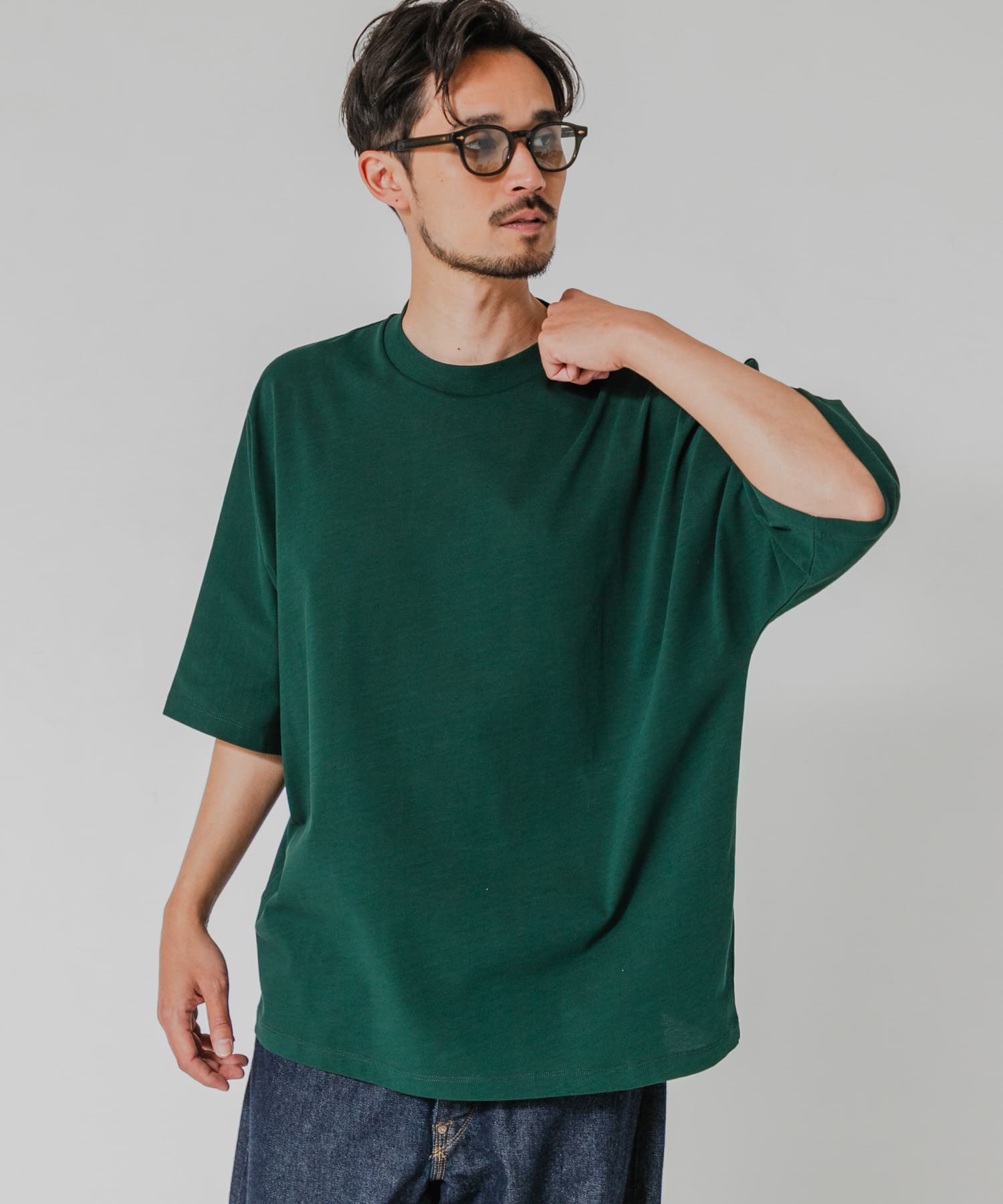 防シワ』EVER LUSTER DROP LINE T-SHIRTS(M MOSS GREEN): トップス