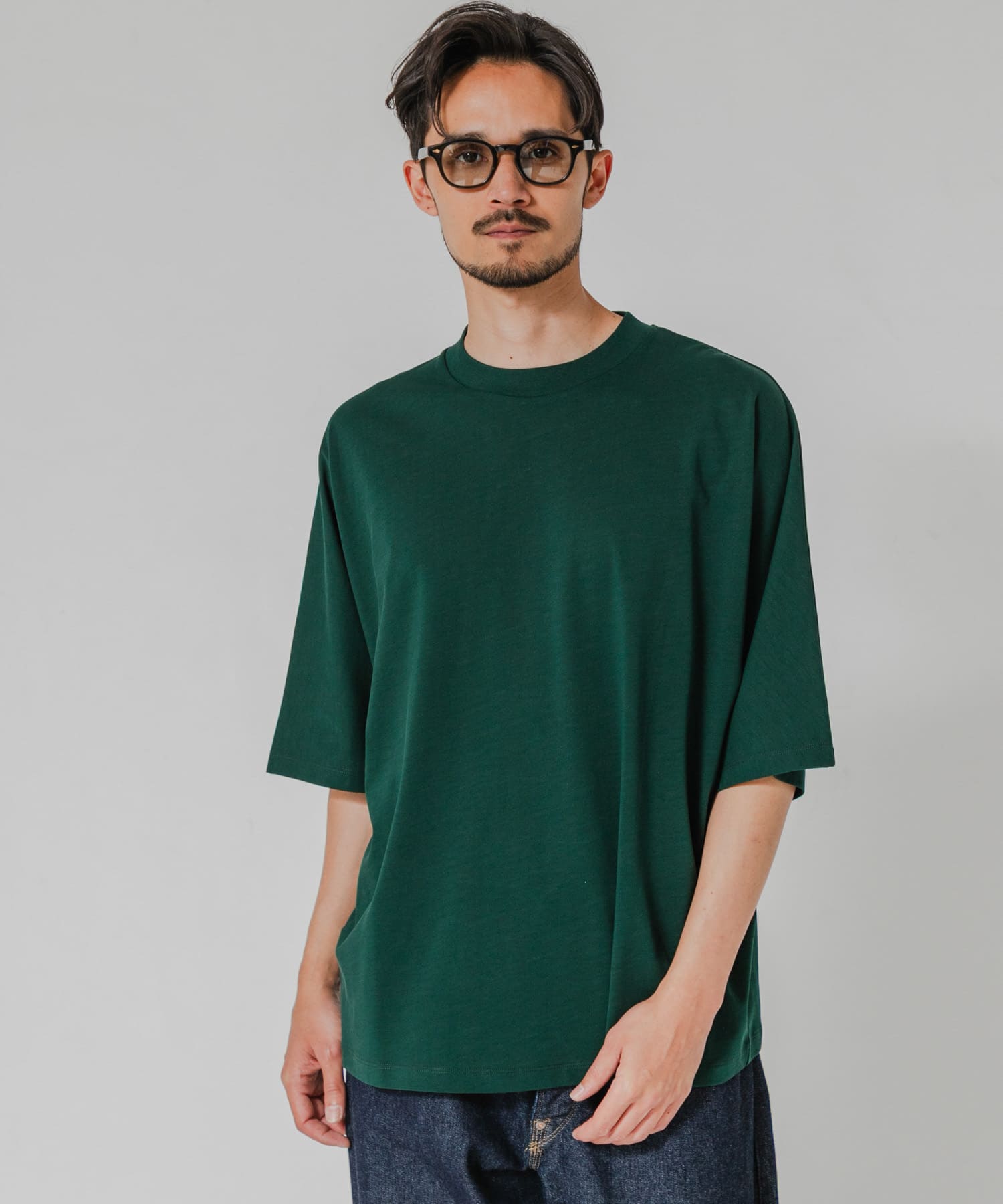 防シワ』EVER LUSTER DROP LINE T-SHIRTS(M MOSS GREEN): トップス