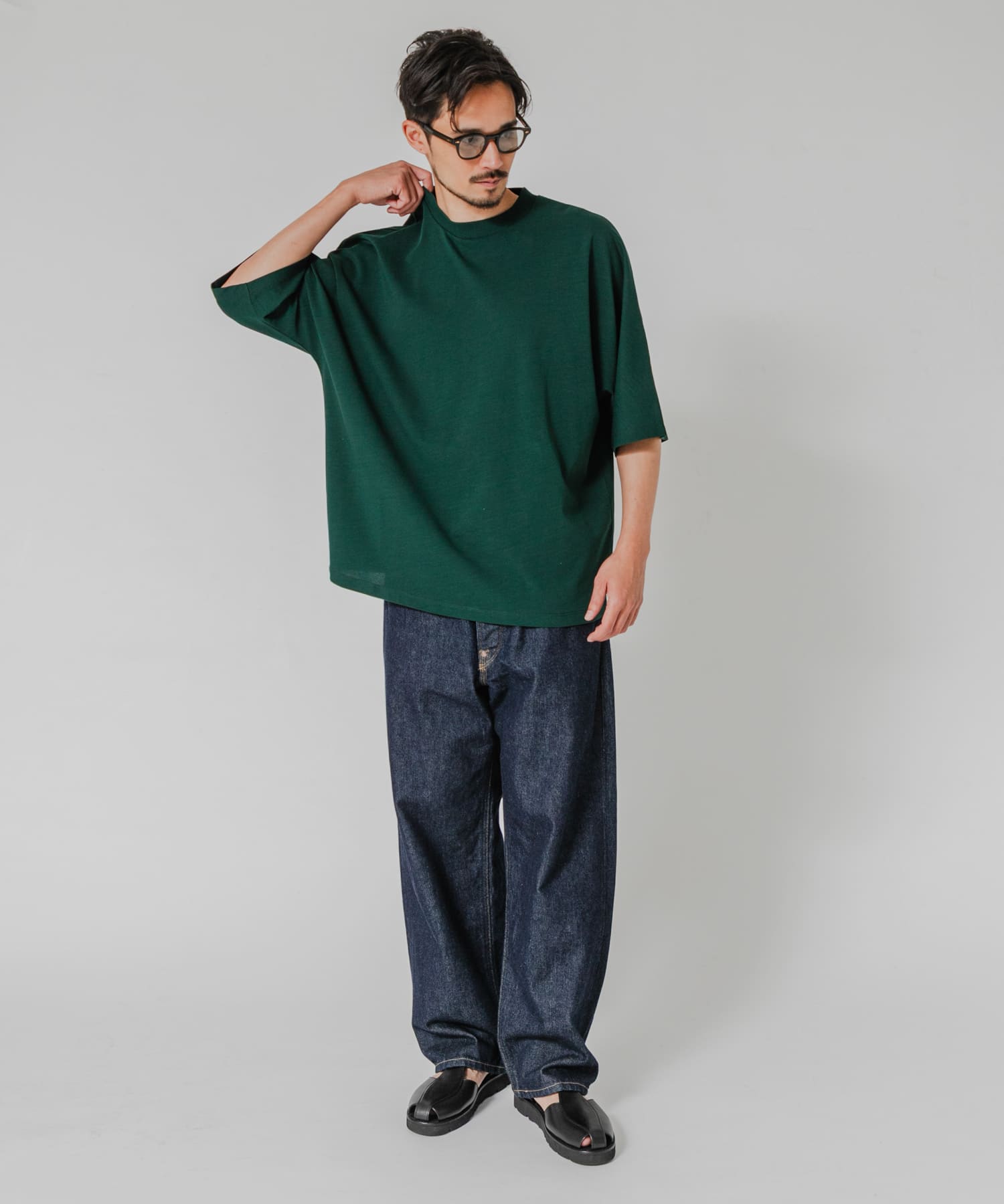 『防シワ』EVER LUSTER DROP LINE T-SHIRTS MOSS GREEN M