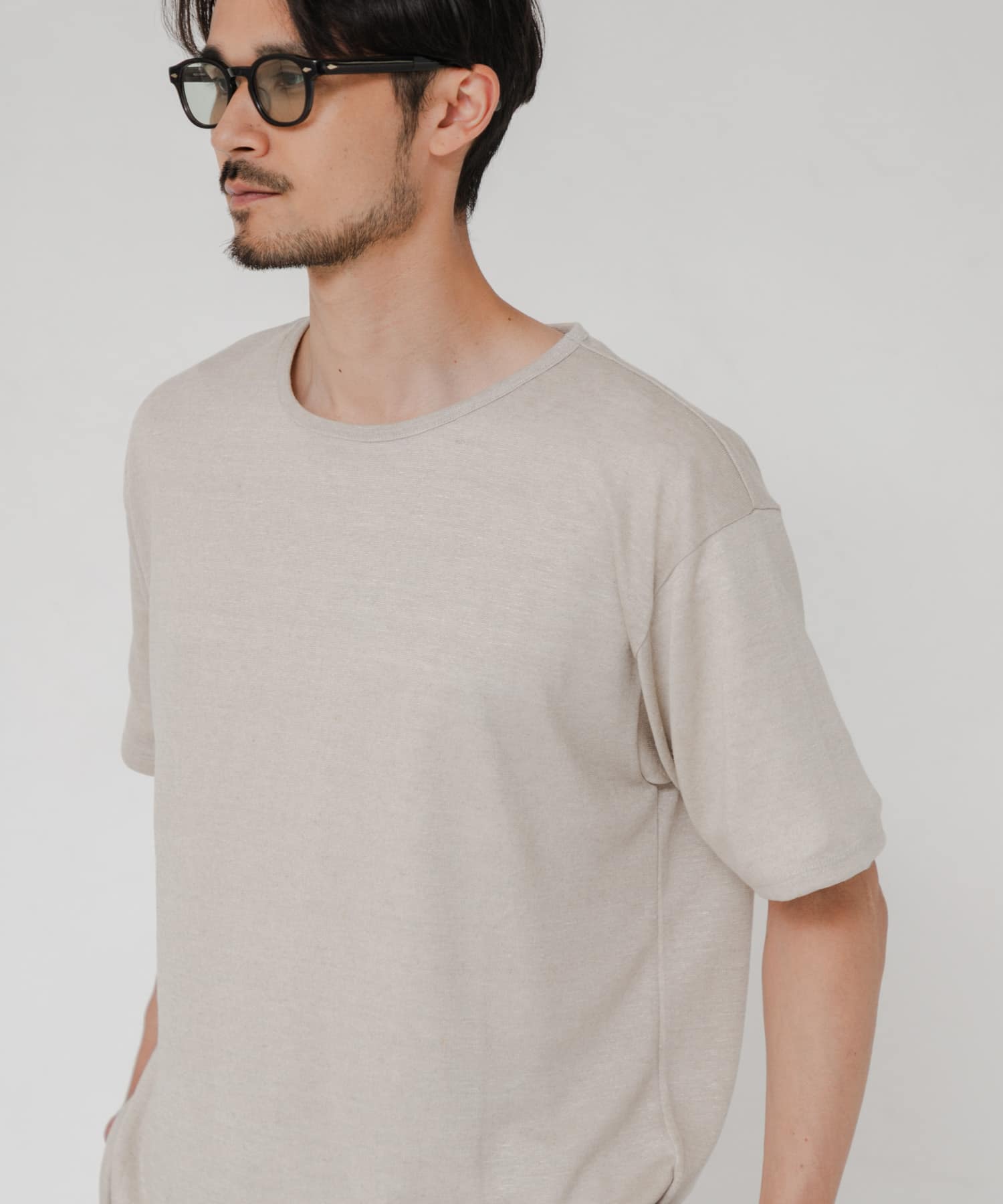 洗濯可』LINEN NARROW TRIM T-SHIRTS(M CHARCOAL): トップス｜URBAN