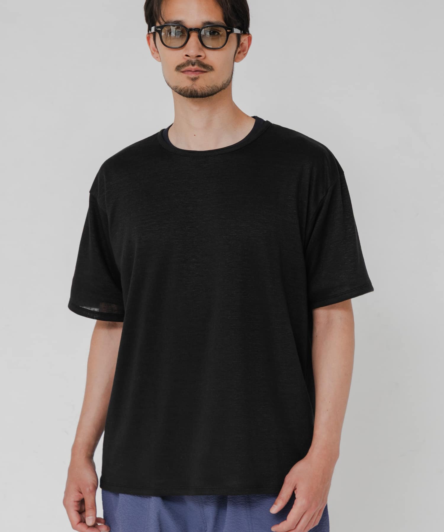 『洗濯可』LINEN NARROW TRIM T-SHIRTS
