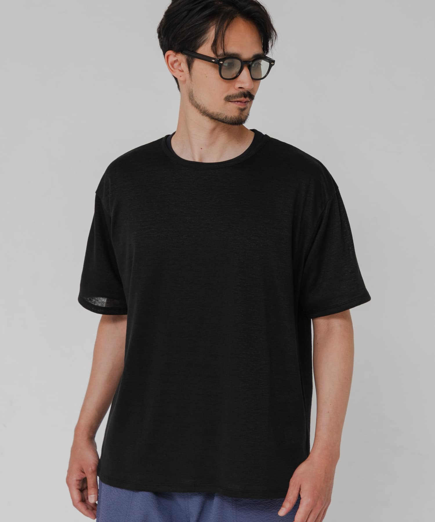 洗濯可』LINEN NARROW TRIM T-SHIRTS(M CHARCOAL): トップス｜URBAN