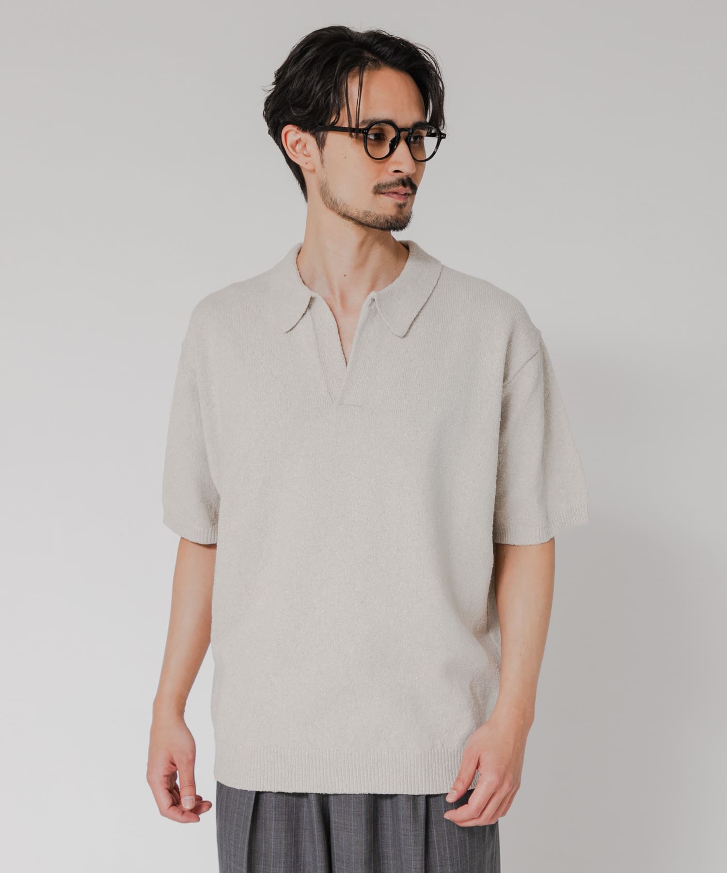 SILK NOIL スキッパーポロニット