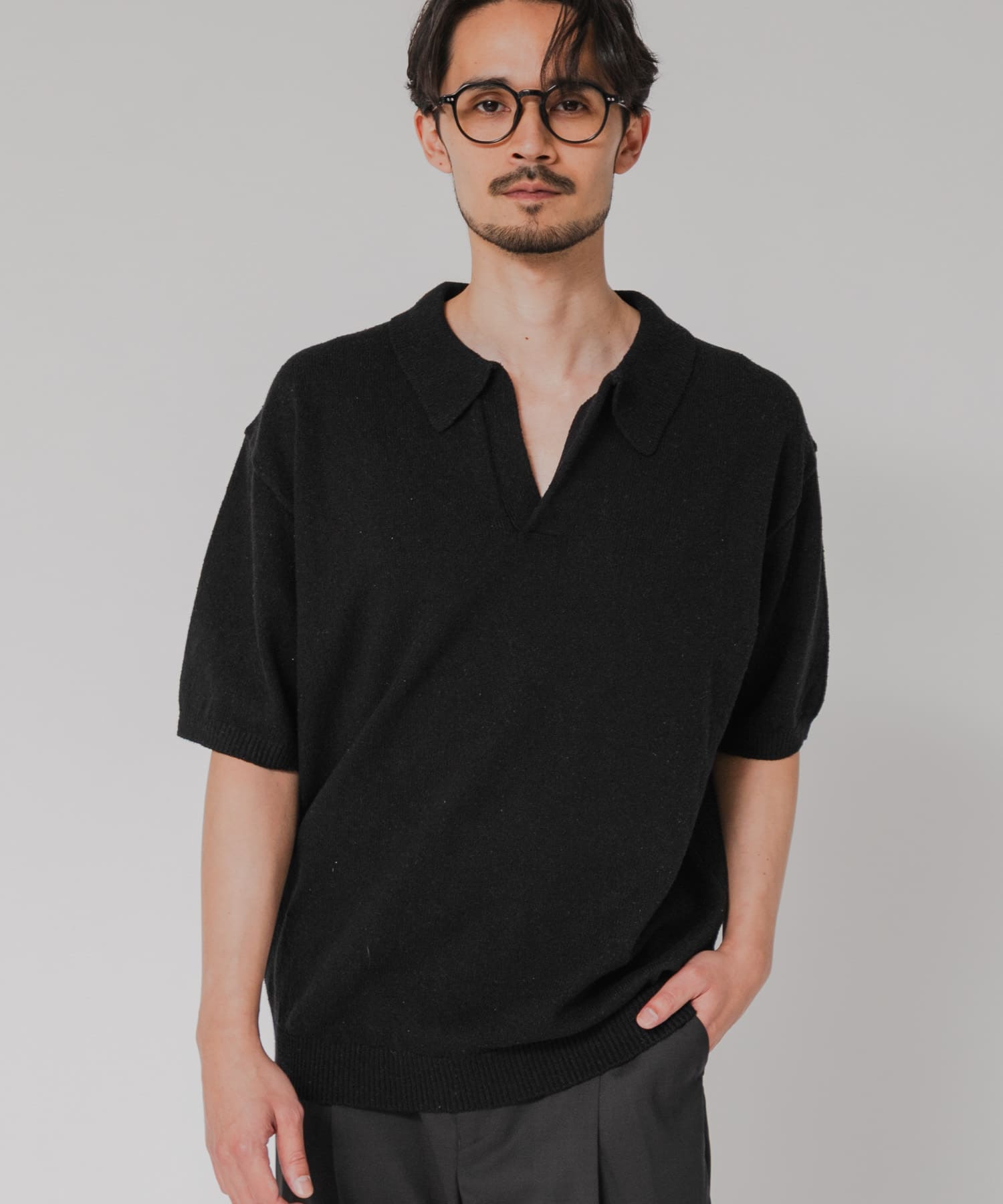 SILK NOIL スキッパーポロニット