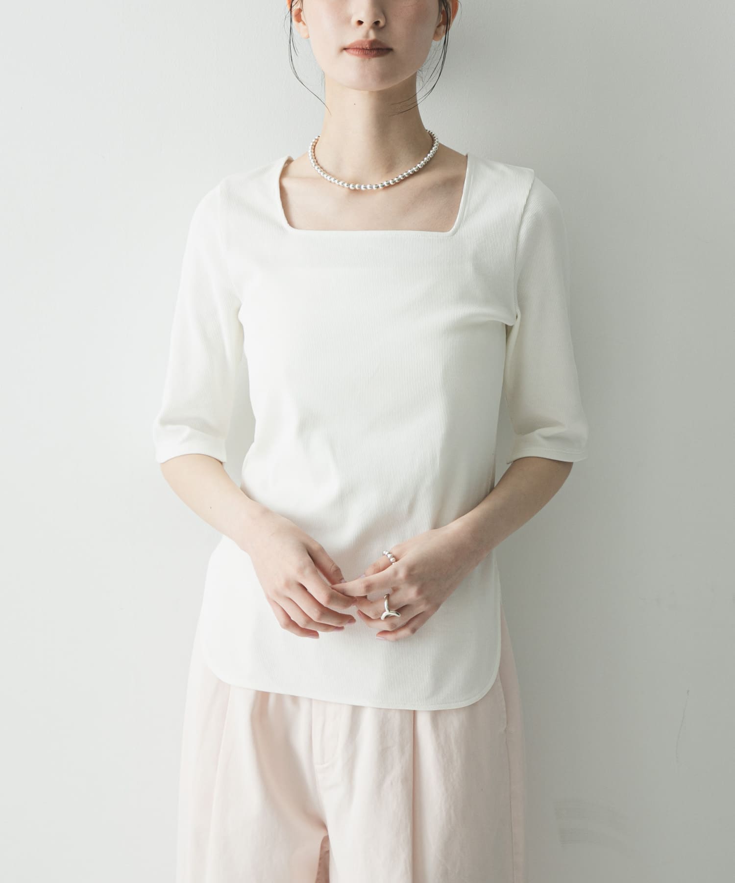 5分袖リブカットソー