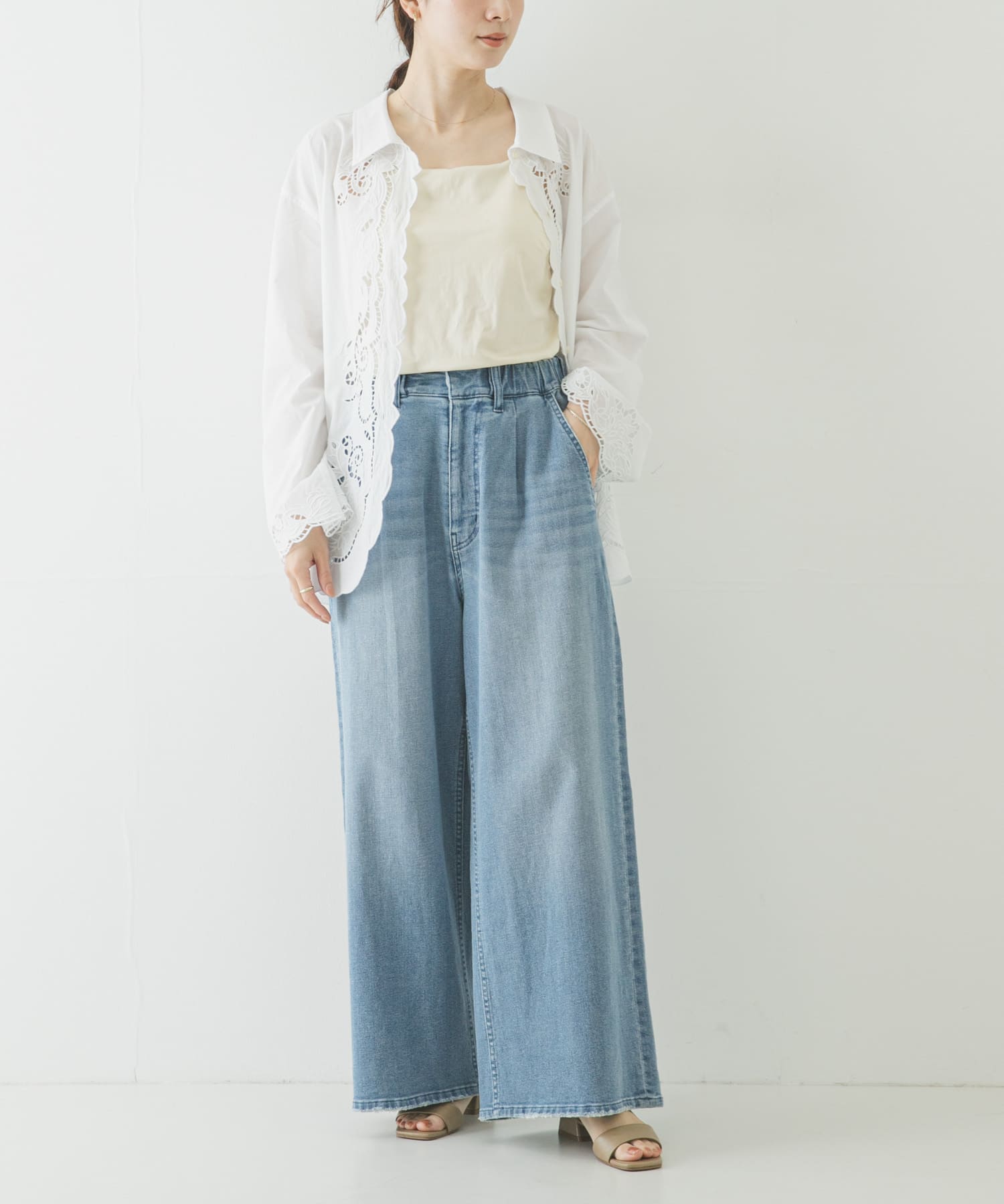 キュプラサテンカップ付きキャミソール IVORY Free