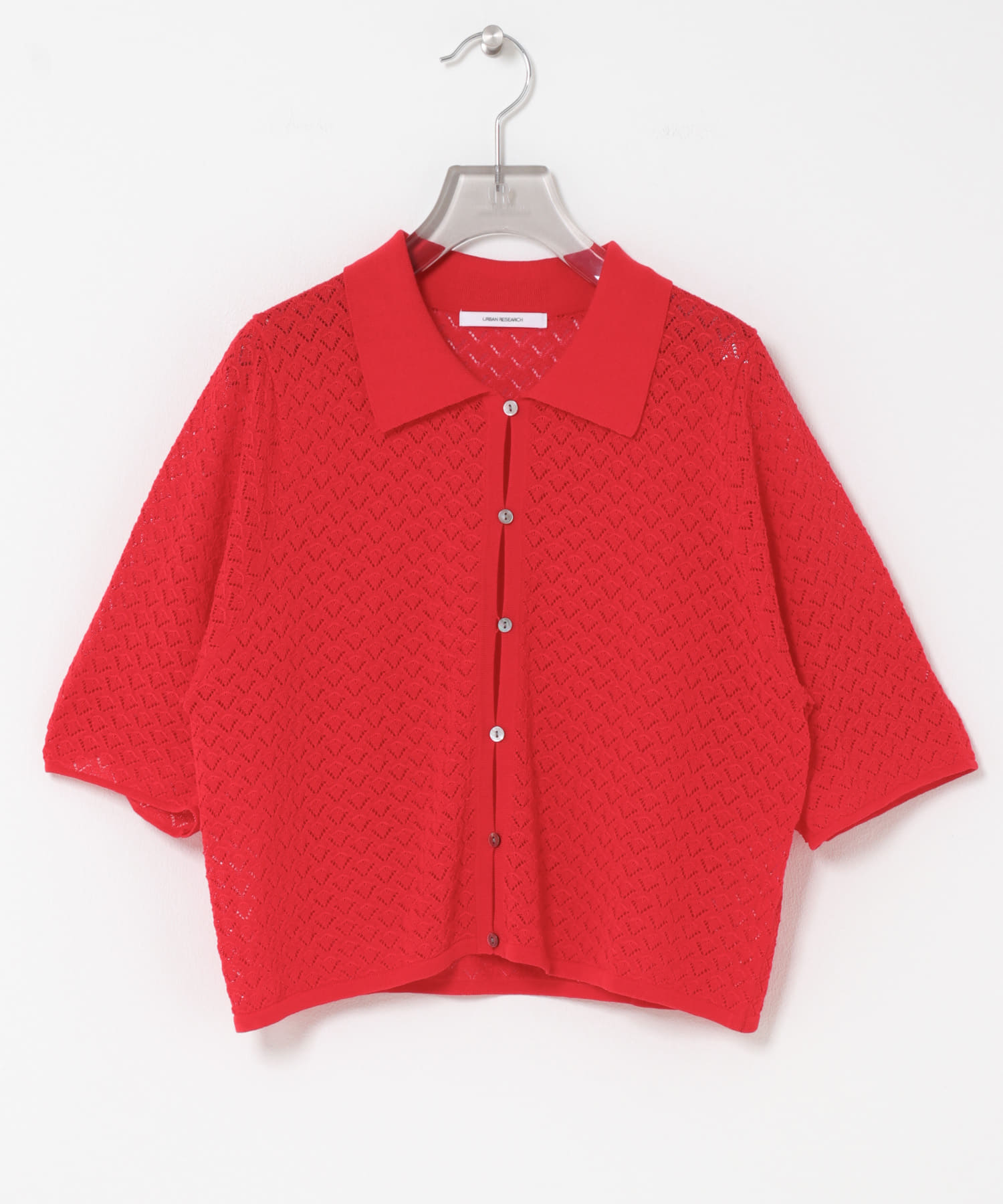 シャツカラーレースニット RED Free