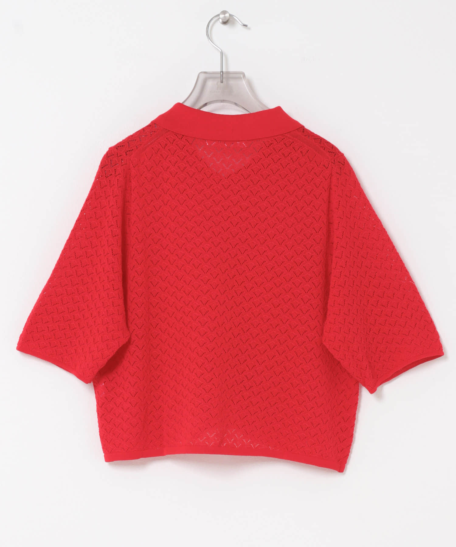 シャツカラーレースニット RED Free
