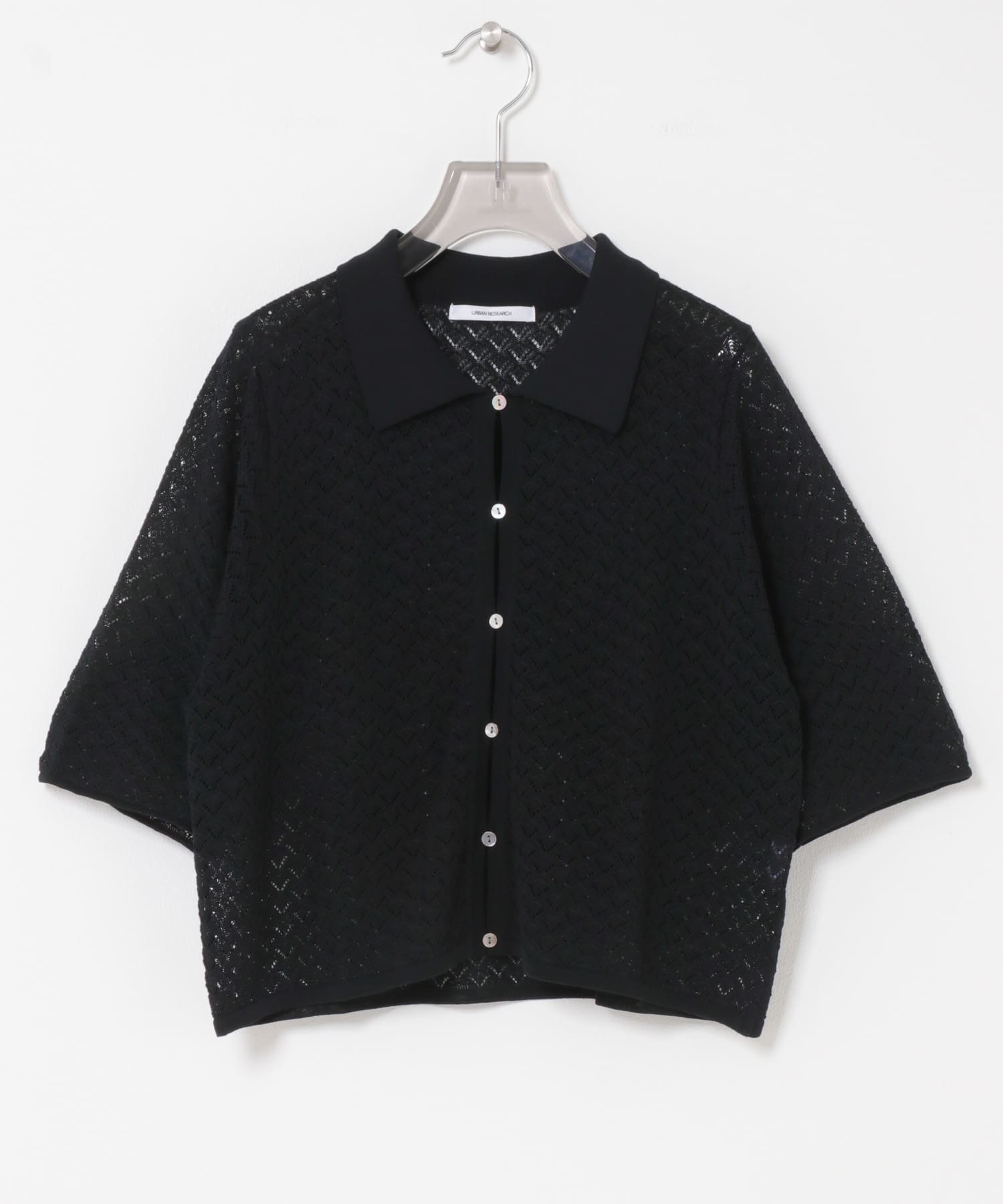 シャツカラーレースニット BLACK Free