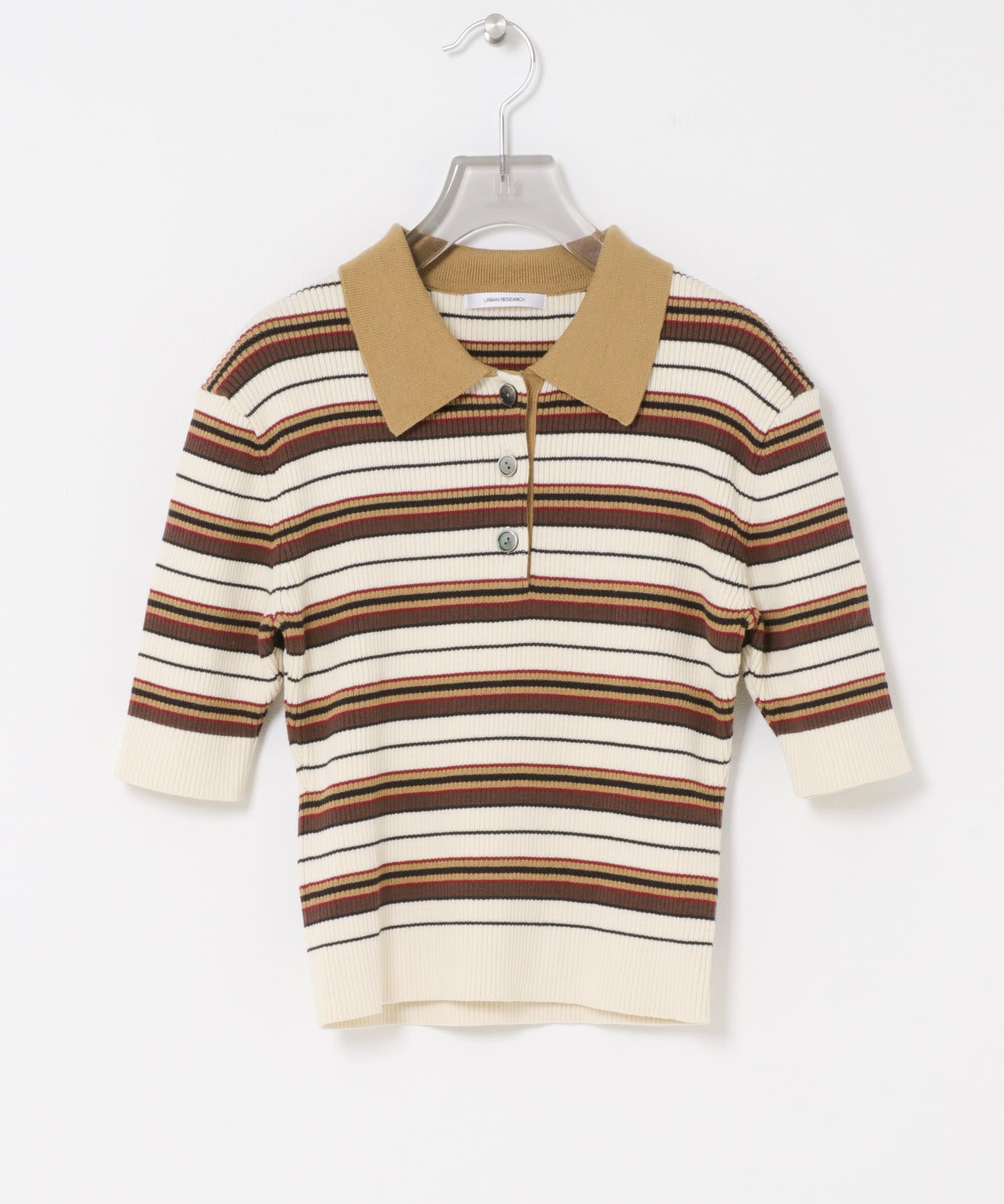 コットンシルクハーフスリーブポロ衿ニット CML BORDER Free