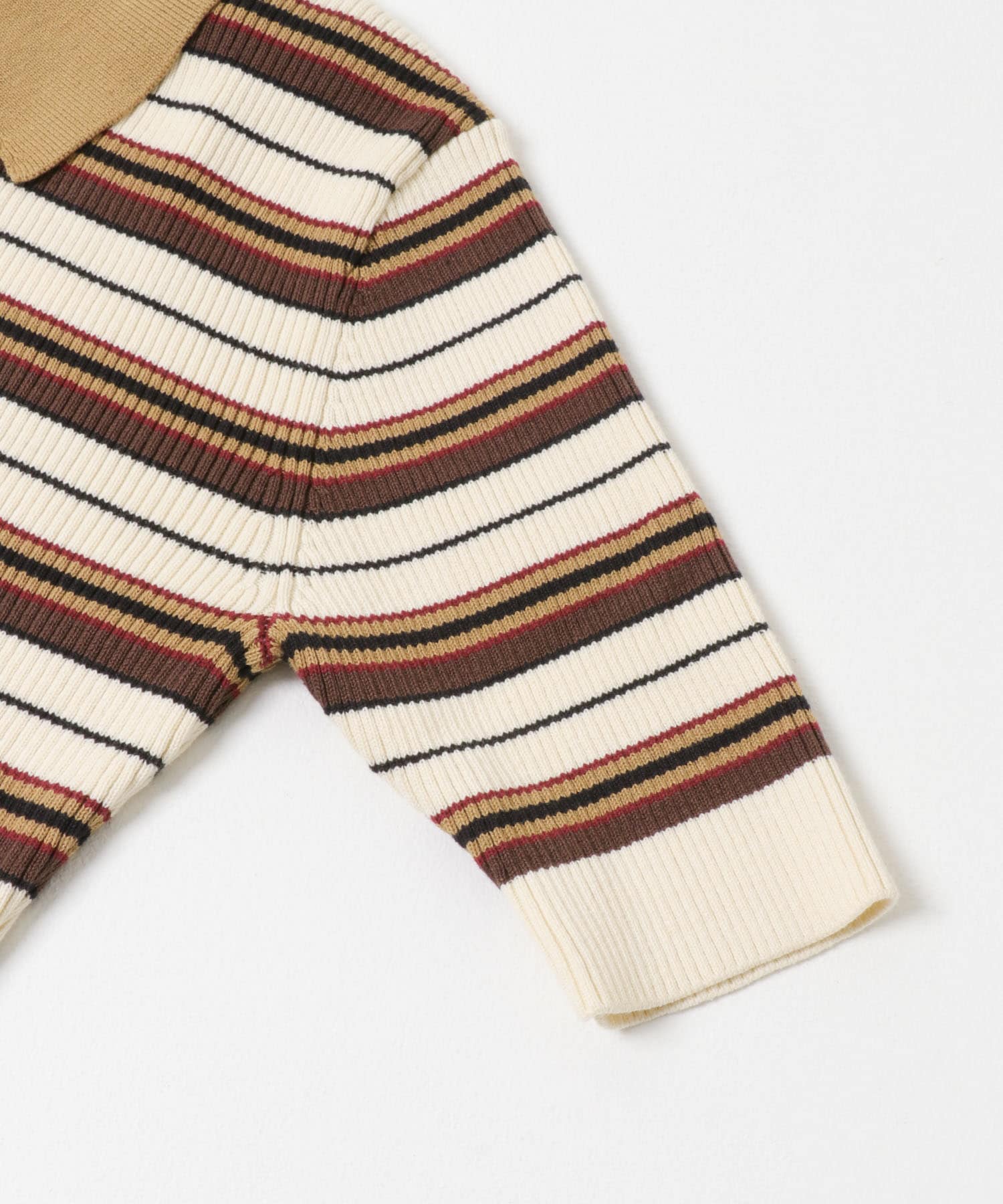 コットンシルクハーフスリーブポロ衿ニット CML BORDER Free