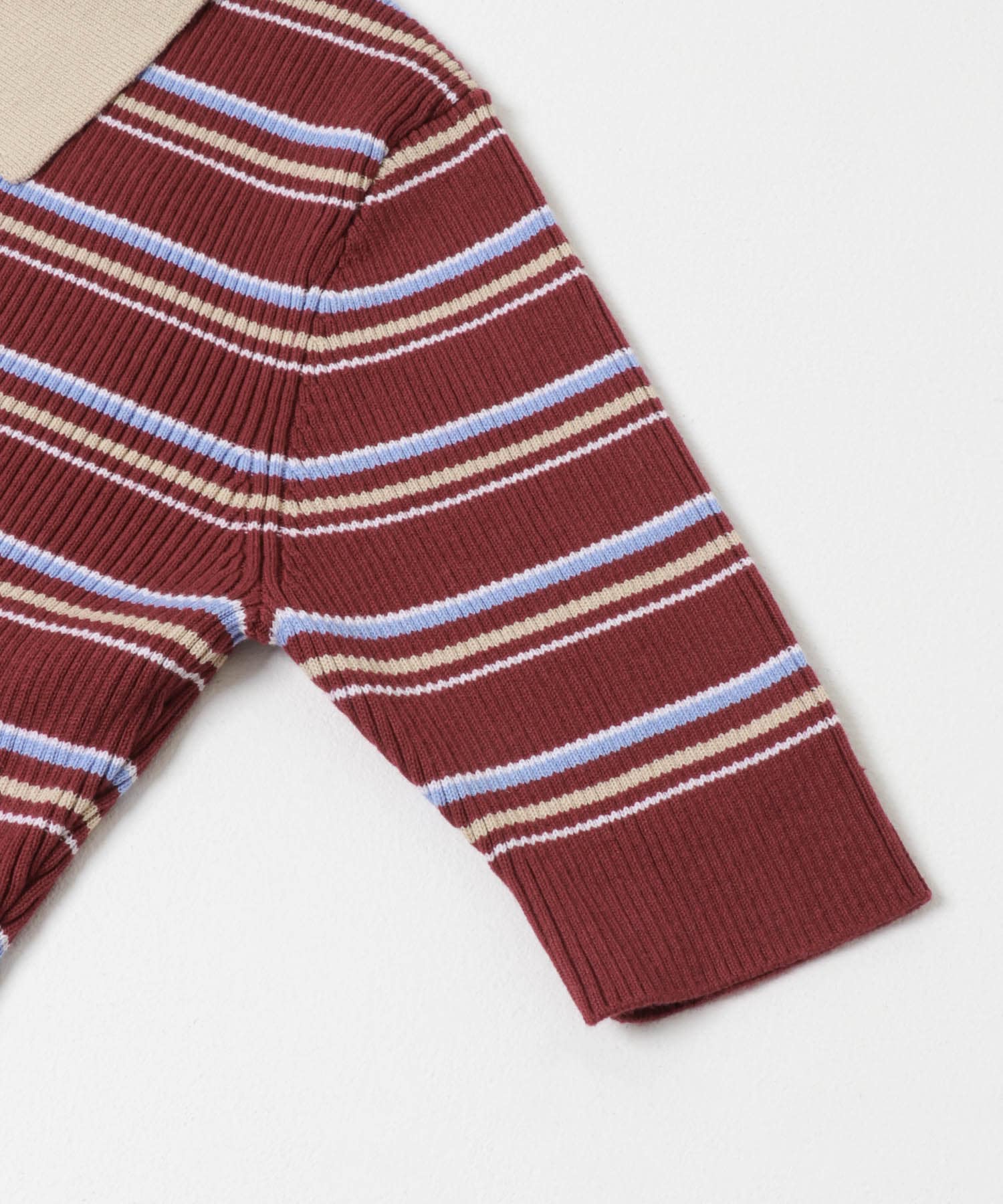 コットンシルクハーフスリーブポロ衿ニット RED BORDER Free