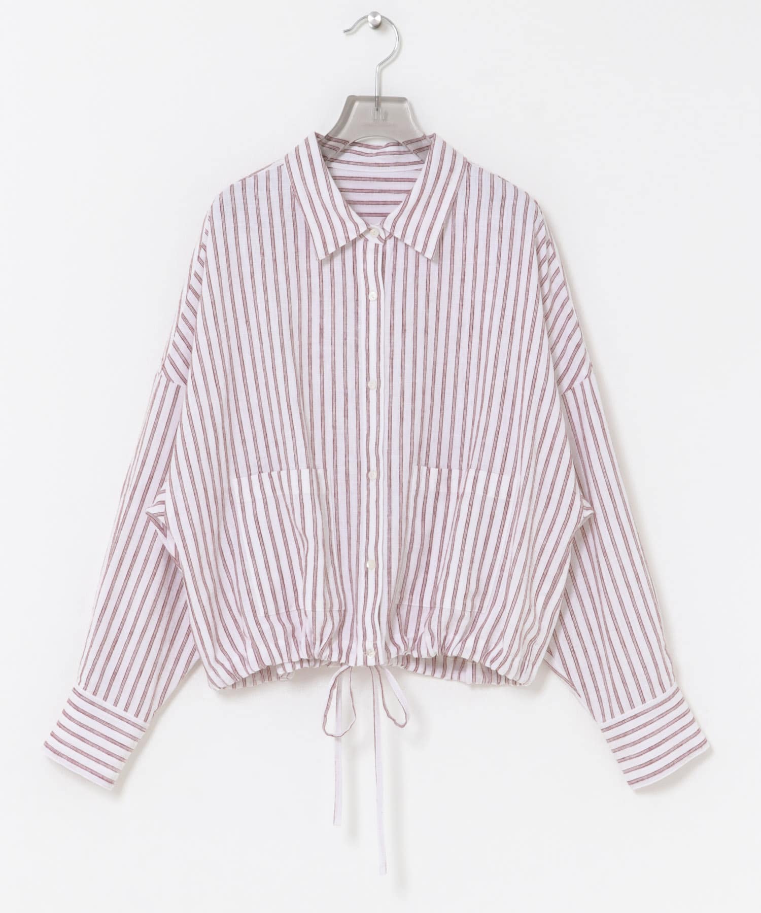 ラミーレーヨンワイドショートシャツ RED STRIPE Free