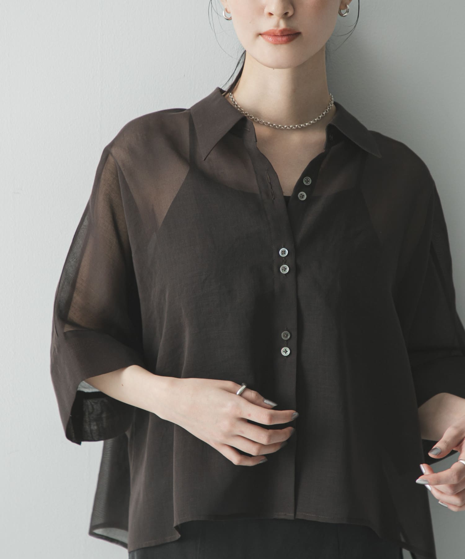 ハーフスリーブシアーショートシャツ