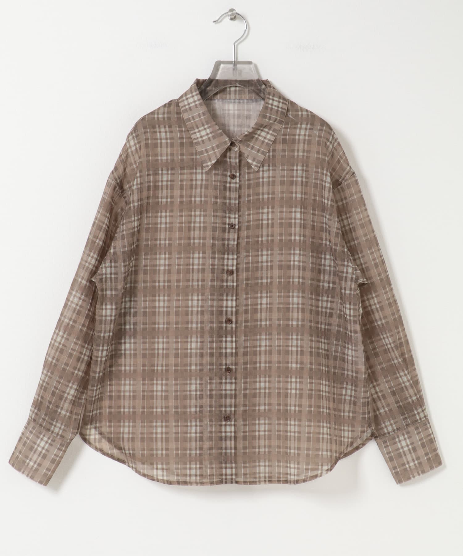 シアーチェックオーバーシャツ LT BROWN Free