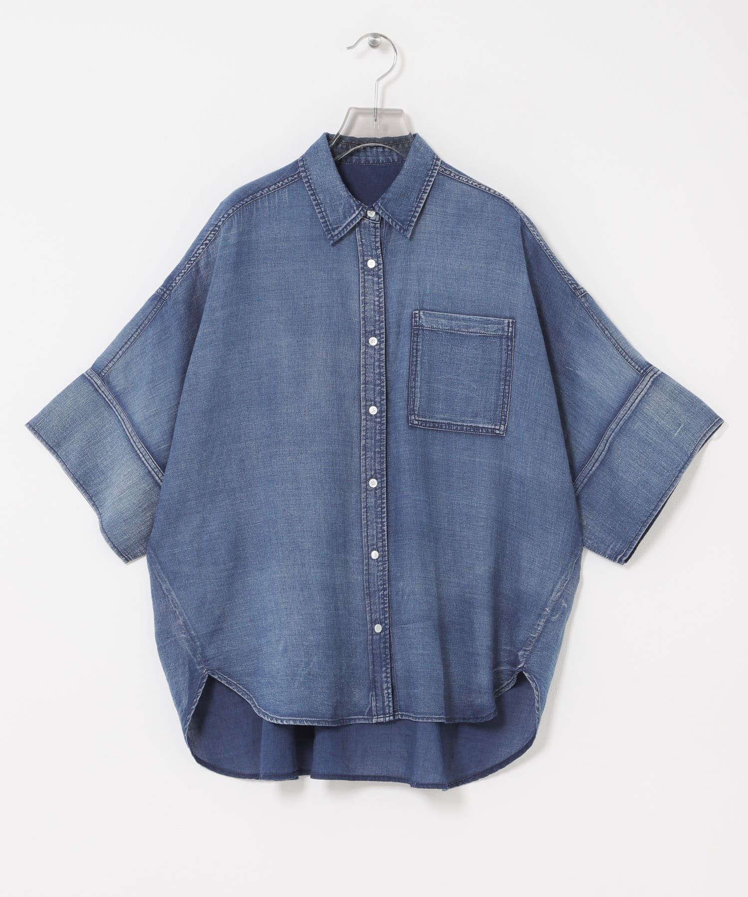 ハーフスリーブシアーデニムシャツ BLUE Free