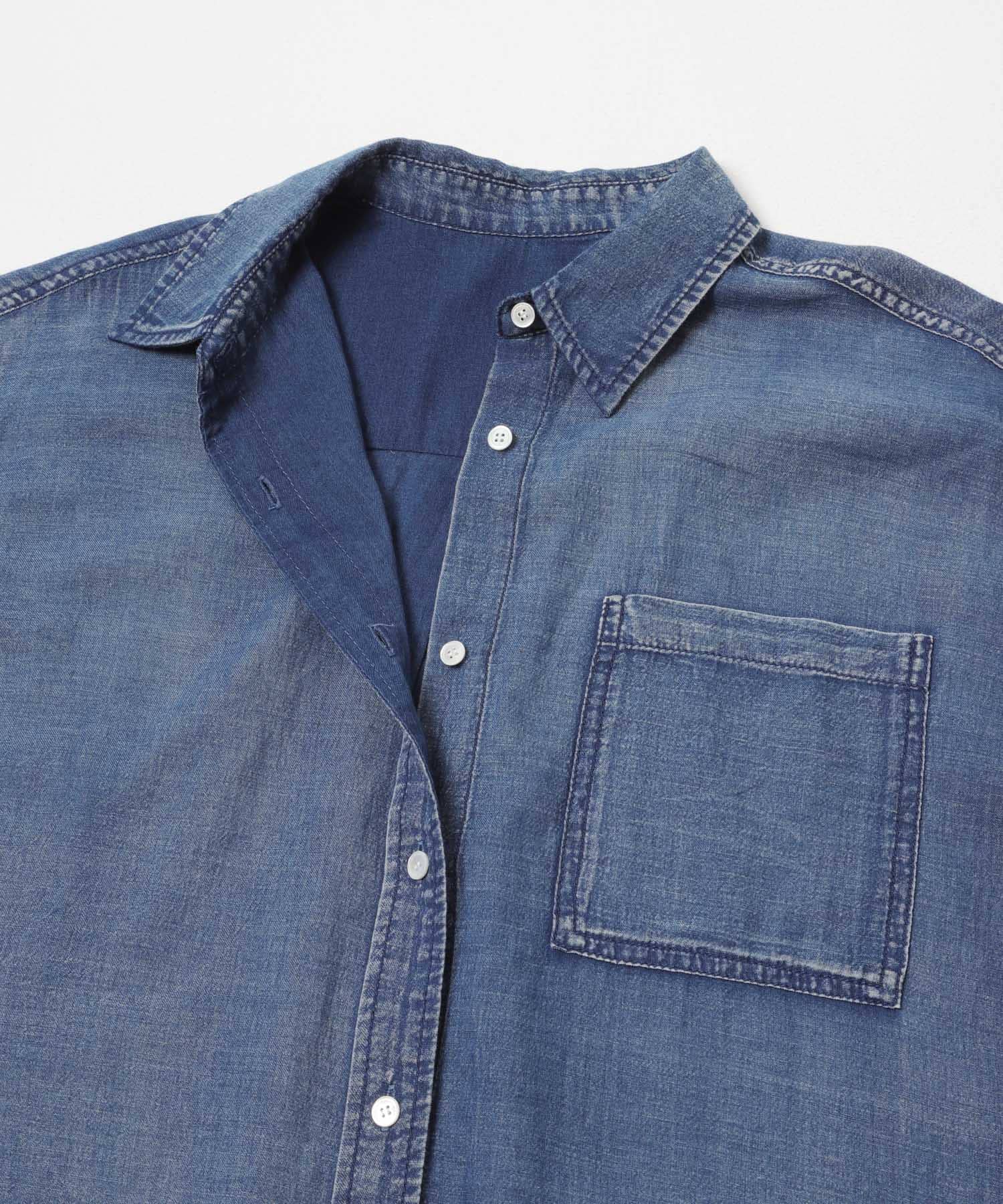 ハーフスリーブシアーデニムシャツ BLUE Free
