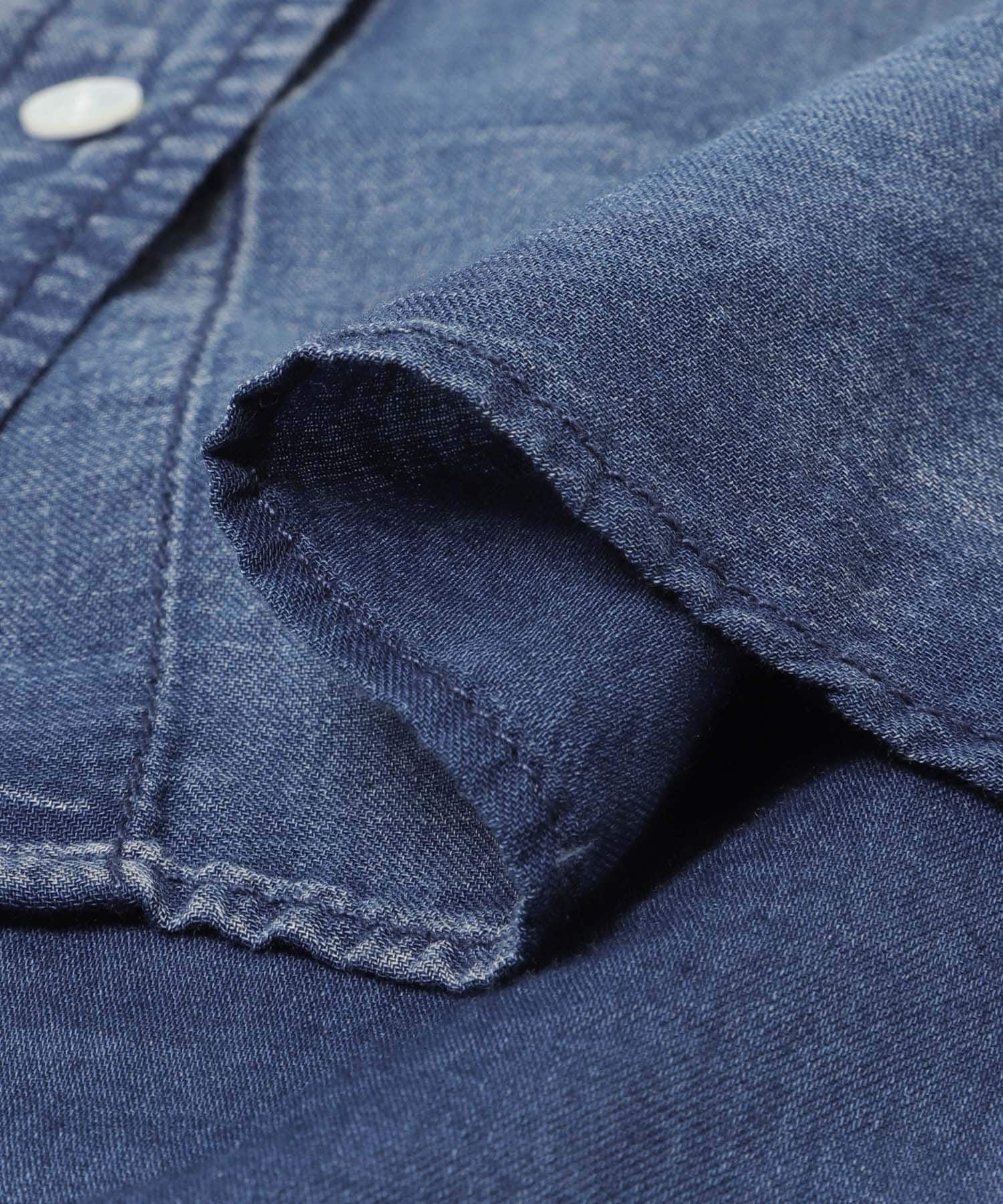 ハーフスリーブシアーデニムシャツ BLUE Free