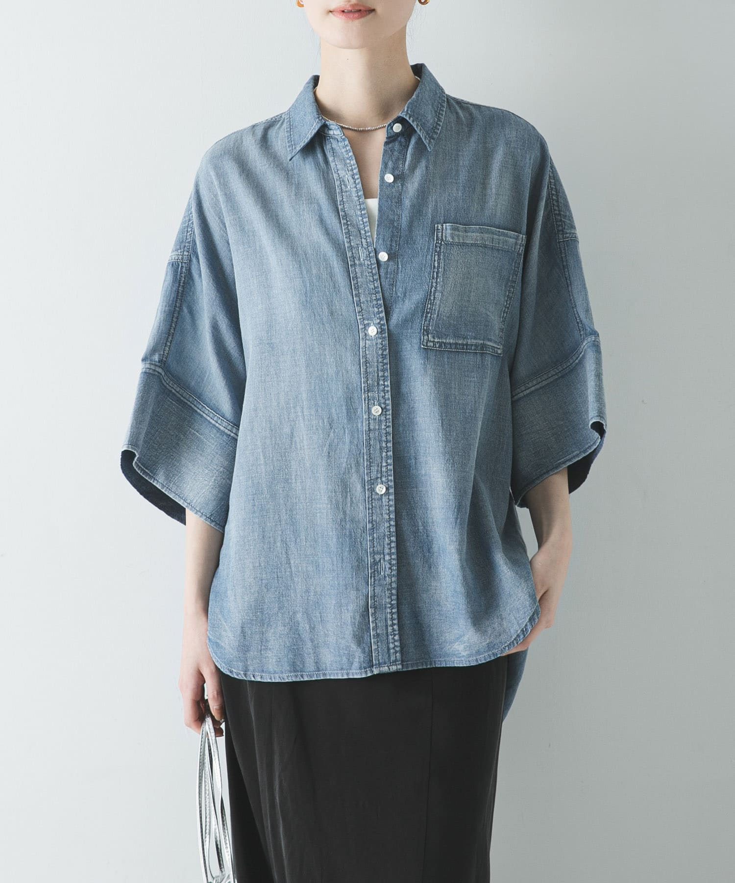 ハーフスリーブシアーデニムシャツ
