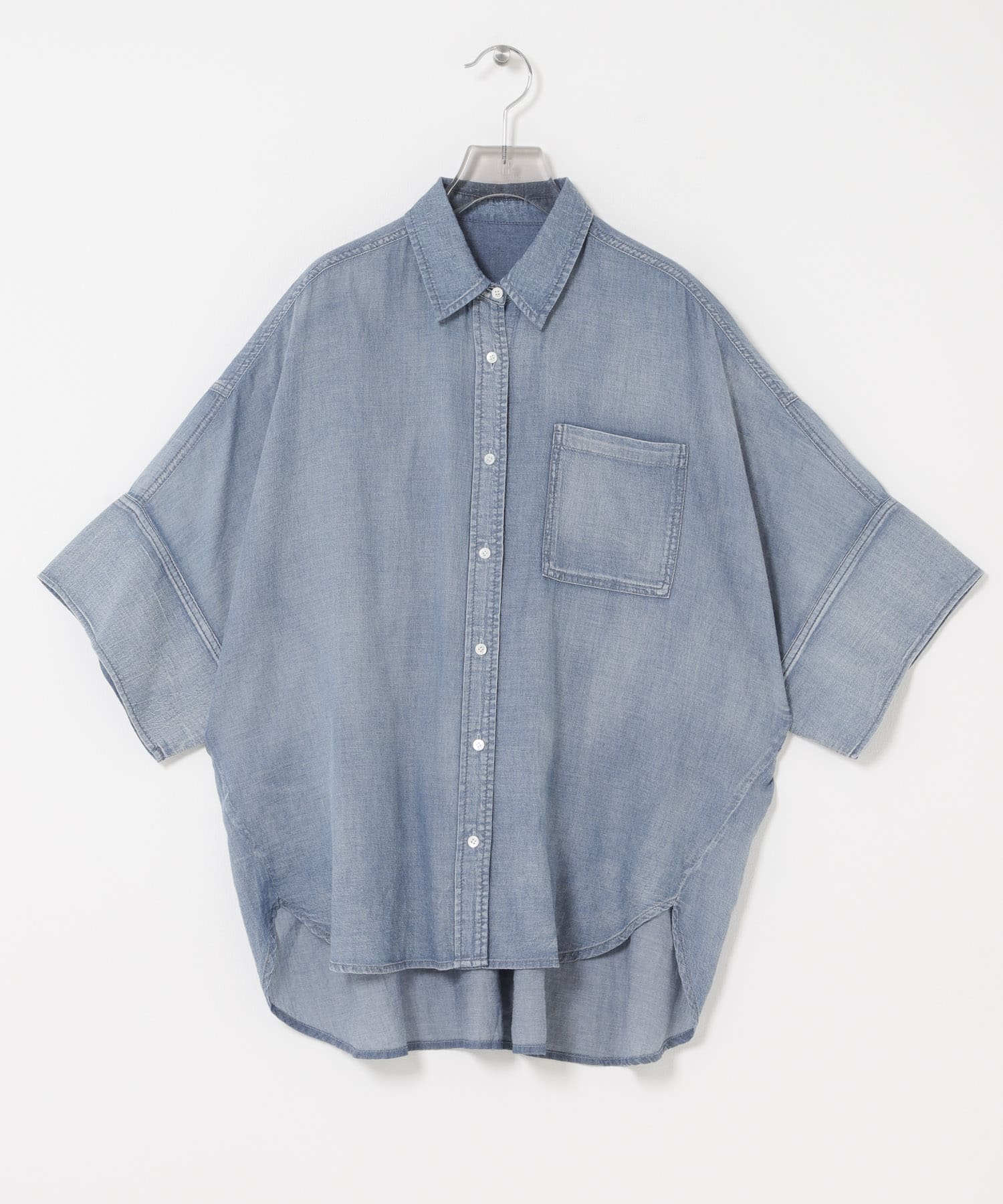 ハーフスリーブシアーデニムシャツ SAXBLUE Free
