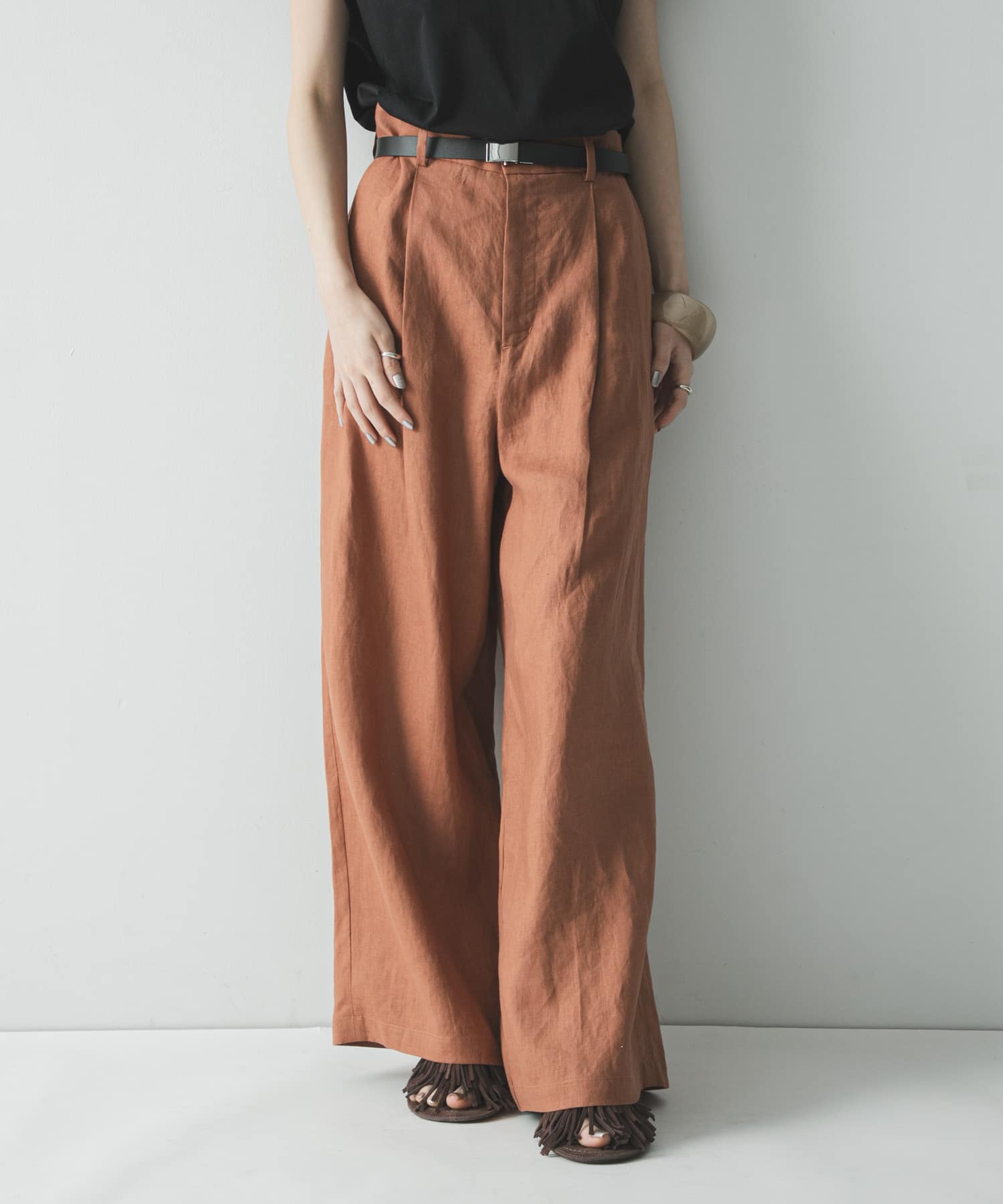 『3サイズ展開』リネンイージーワイドスラックス