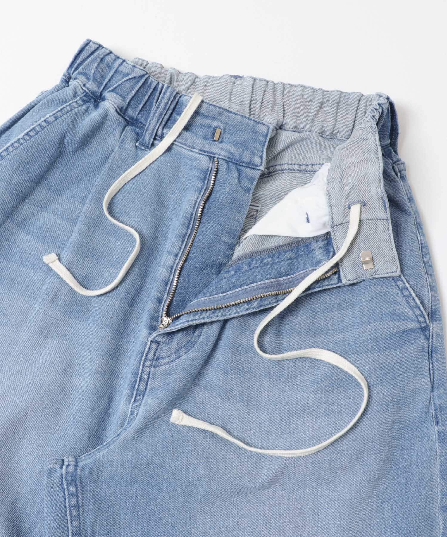 『3サイズ展開』綿麻デニムイージーパンツ LT BLUE 36