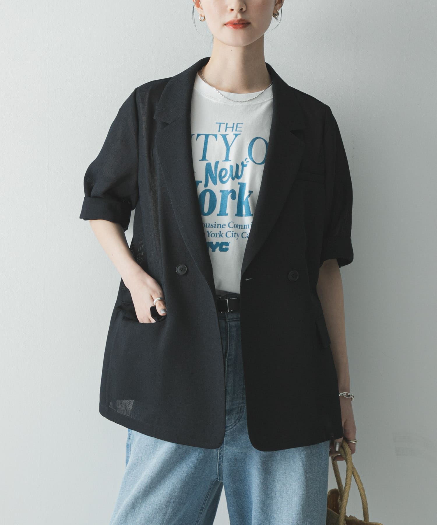 シアーメッシュハーフスリーブジャケット