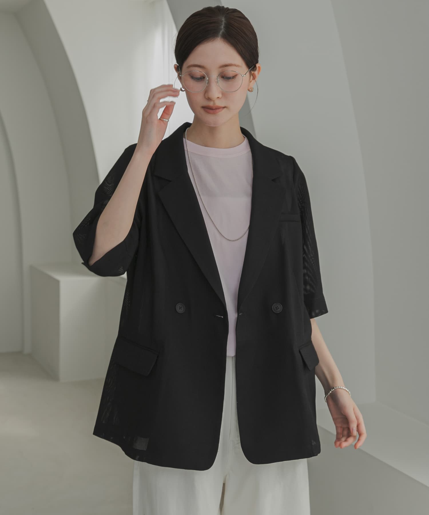シアーメッシュハーフスリーブジャケット