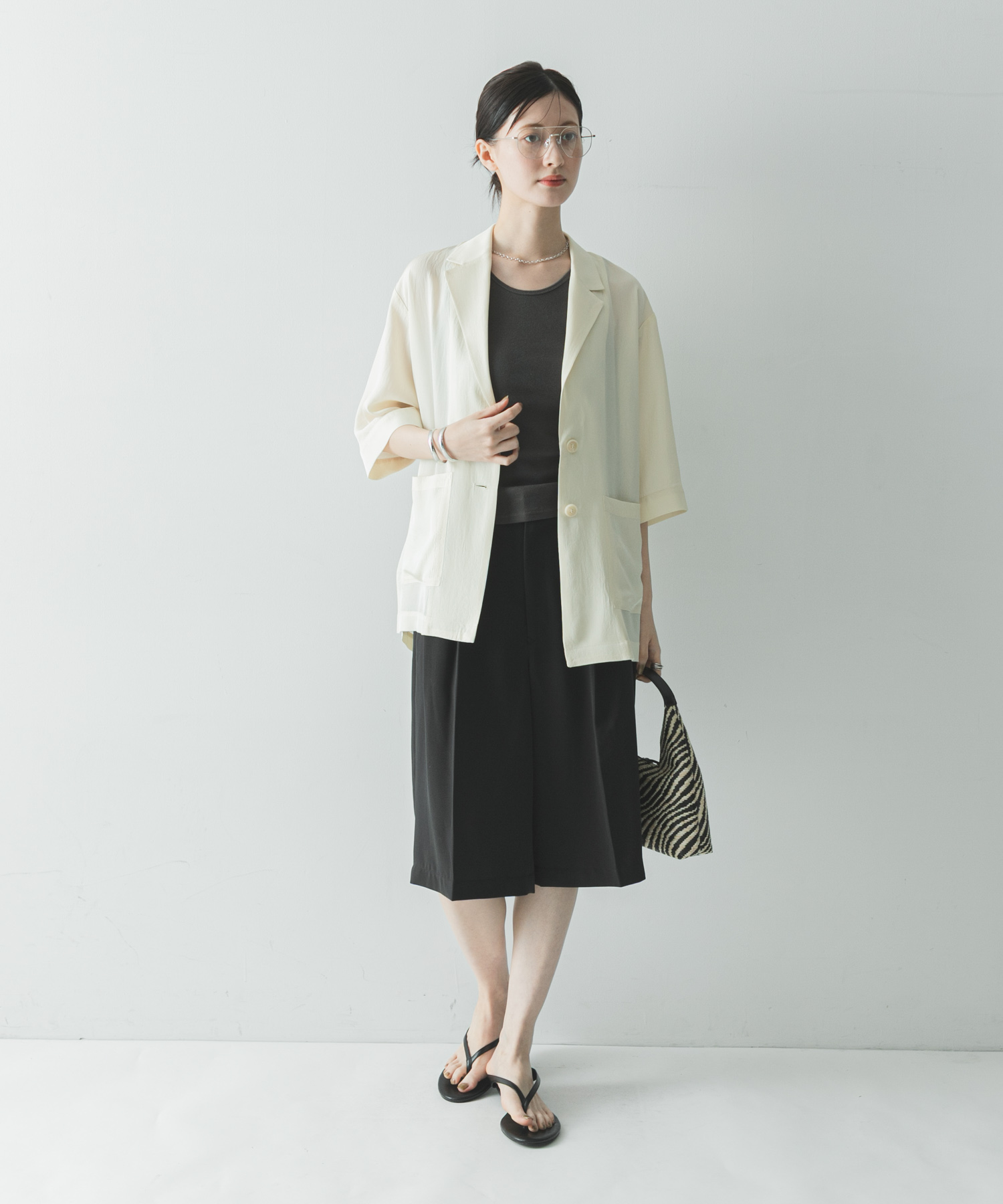 ナローストラップトングサンダル BLACK 36